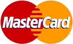 MasterCard logo with overlapping red and orange circles and white text.