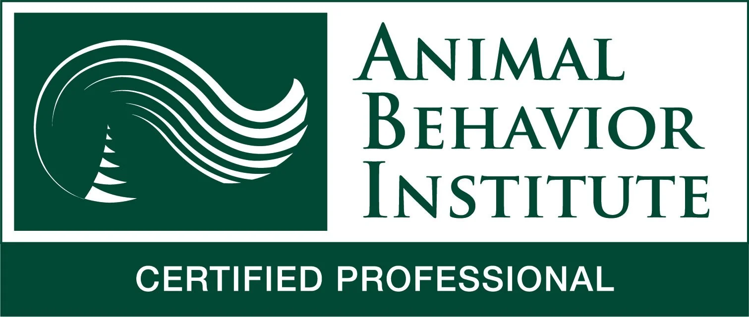 Logo of Animal Behavior Institute with a stylized animal head in a green box and the text 'Animal Behavior Institute' and 'Certified Professional'.