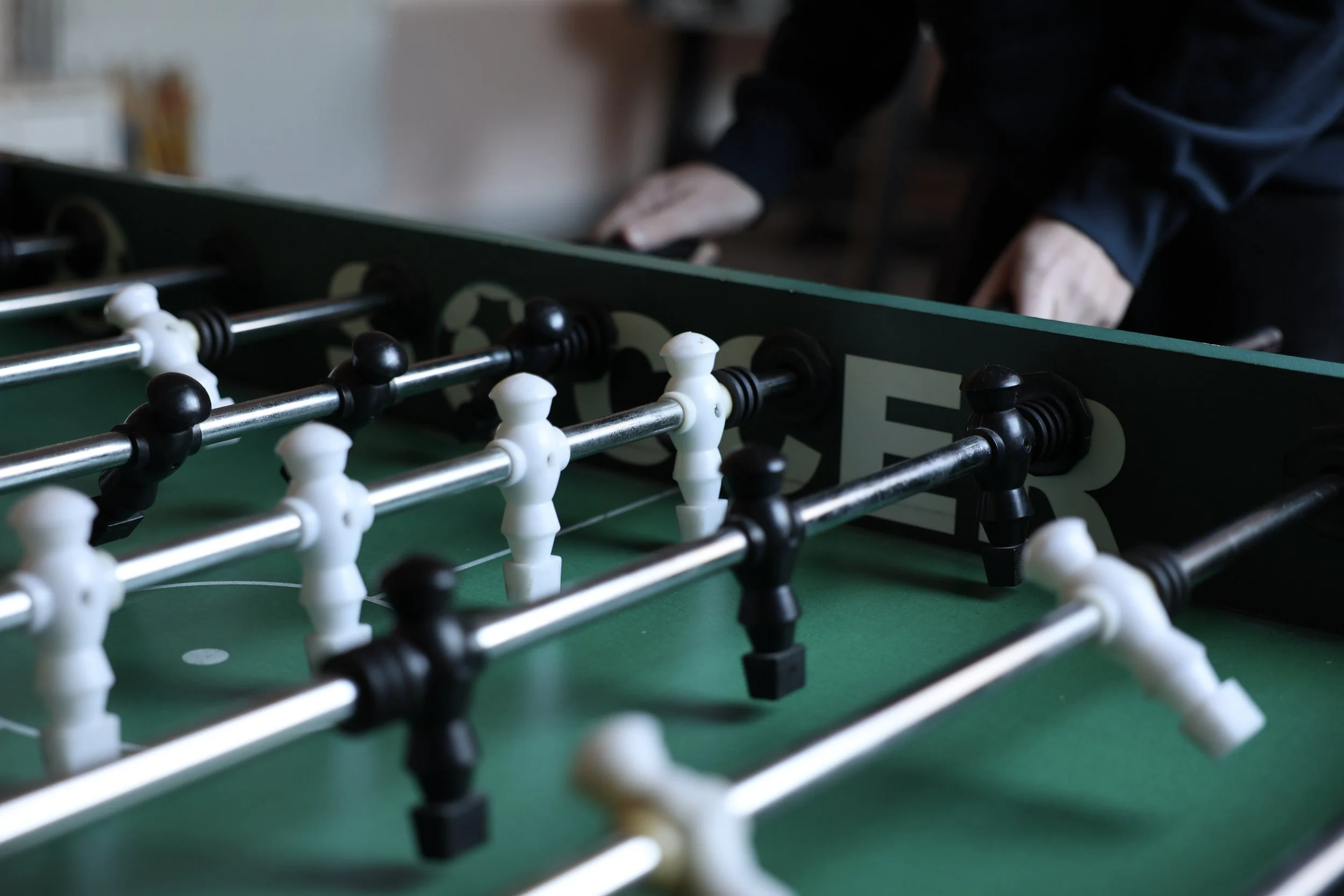 Moderne lounge met grote ramen en uitzicht op groen. Donkere fluwelen fauteuils, een ronde tafel met decoratieve flessen en hoge vazen met gedroogde planten.
