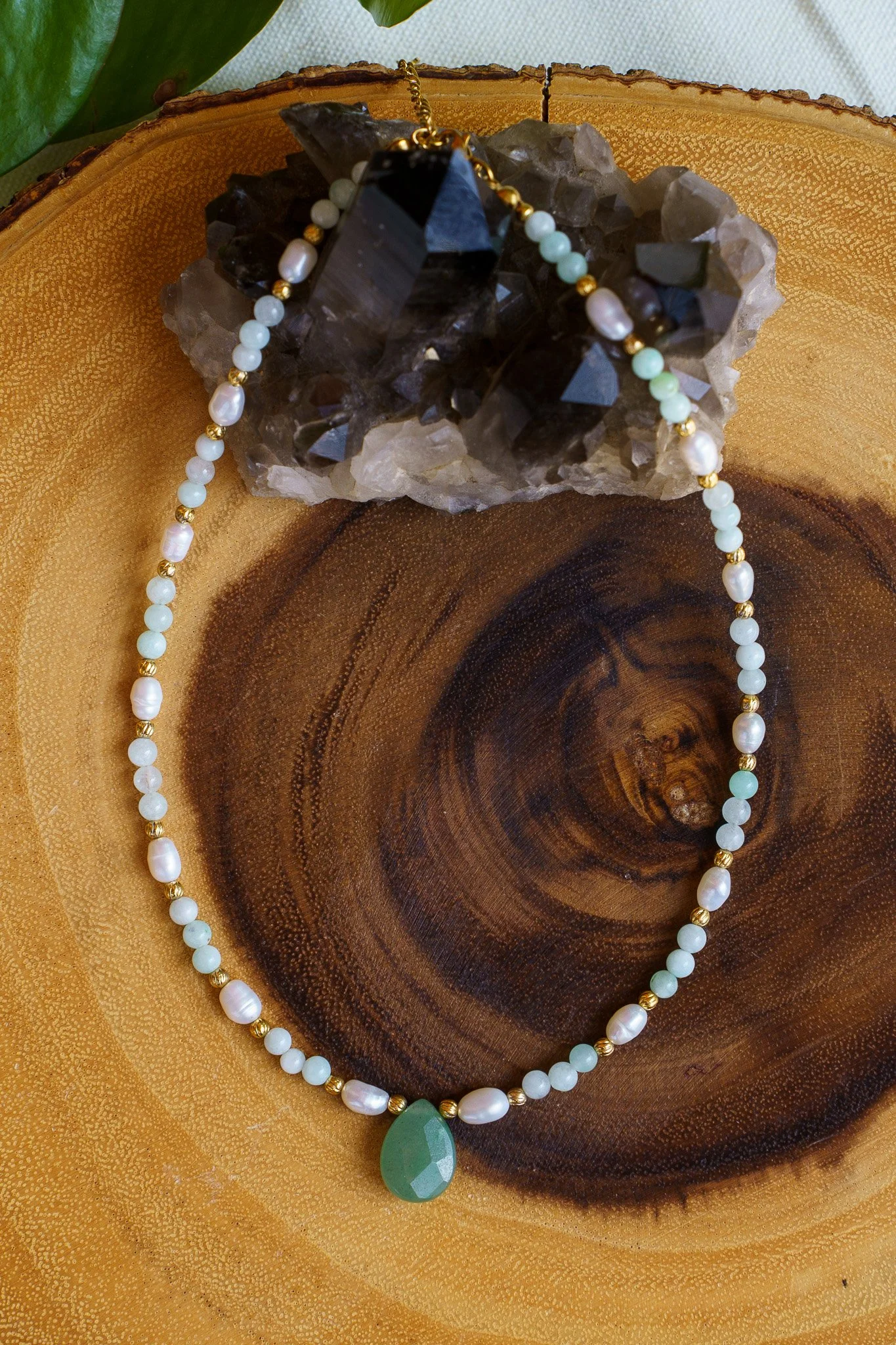 Amazonite | Aventurine | Pearl | Gold Seed Bead Necklace | 18k Gold PVD Findings