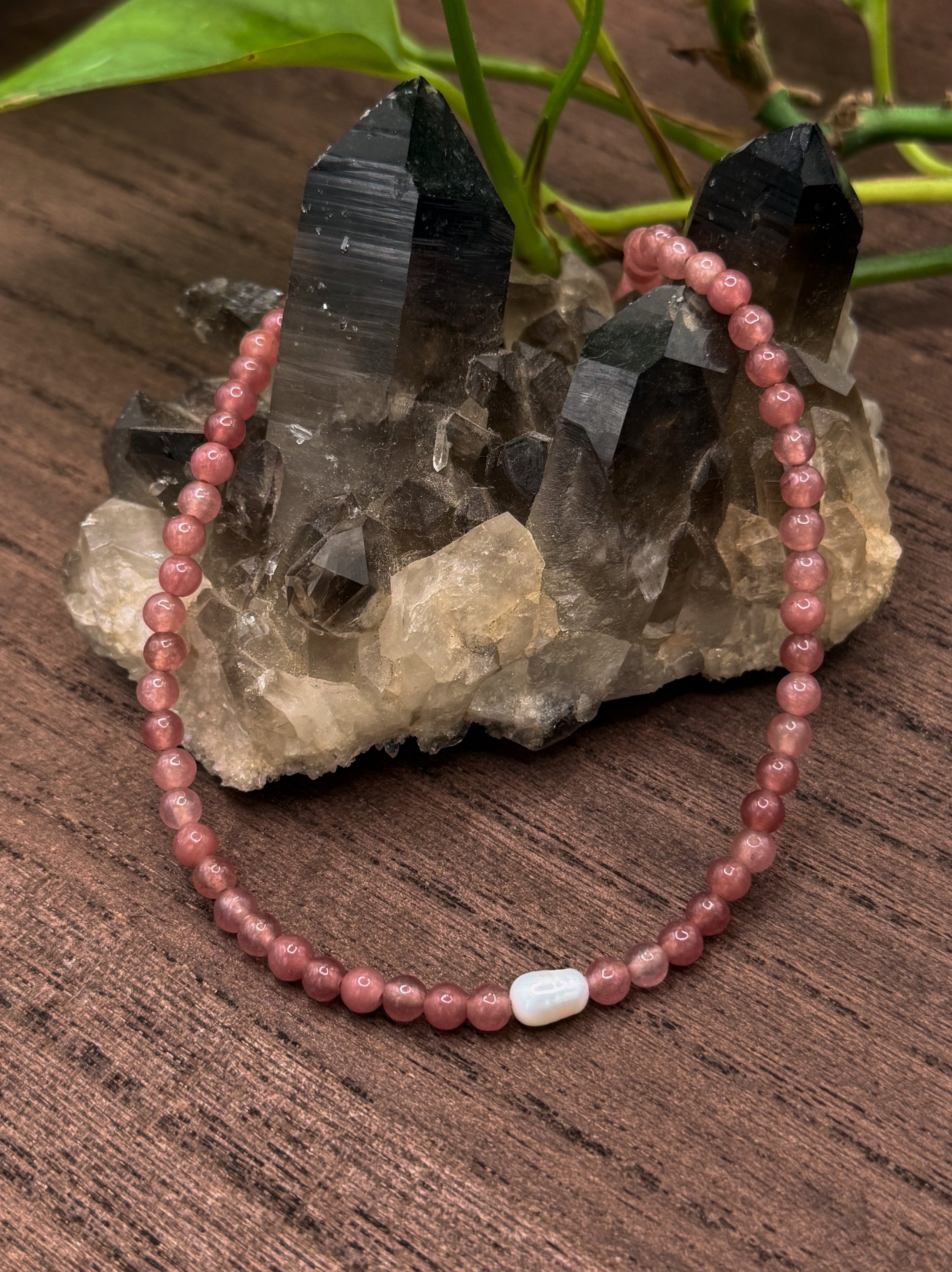 Cherry Quartz | Pearl Necklace | 18k Gold PVD Findings