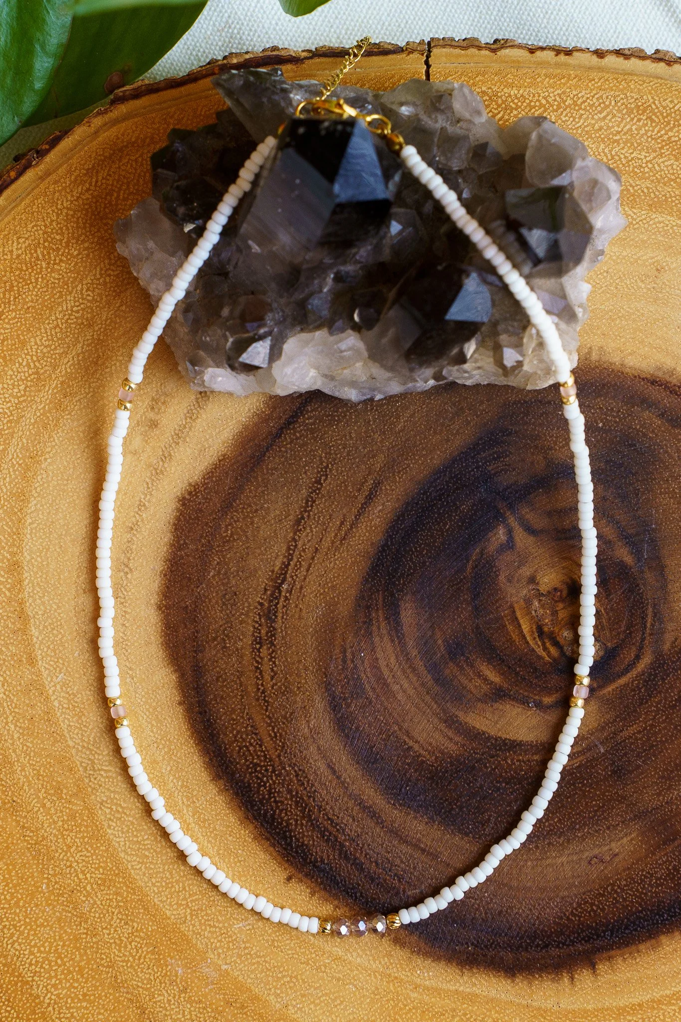 Pink Sparkle | White Seed Bead Necklace | 18k Gold PVD Findings