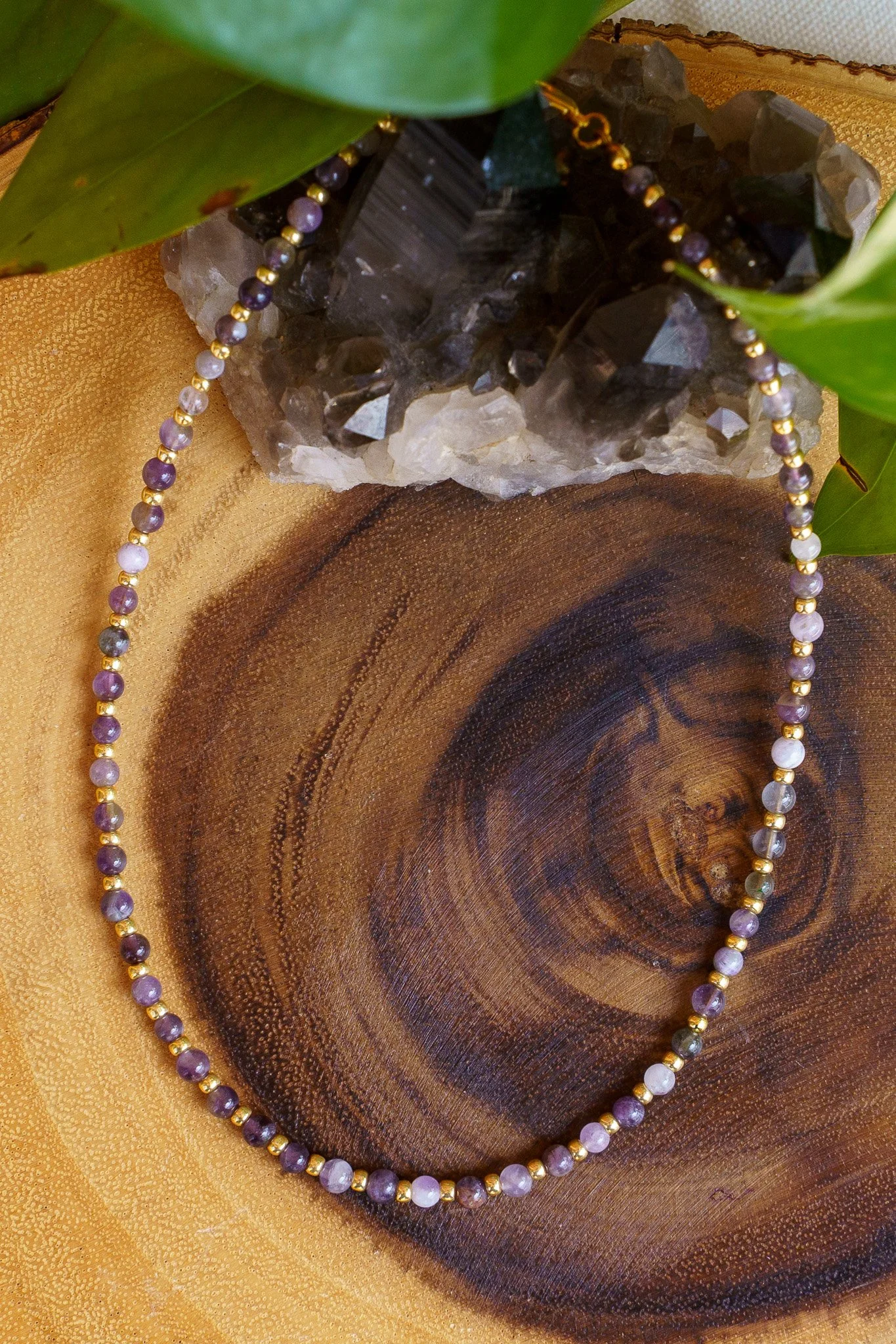 Amethyst | Gold Seed Bead Necklace | 18k Gold PVD Findings