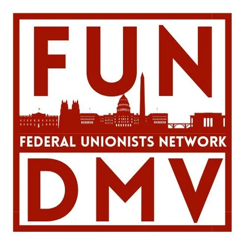 Red and white logo for FUN DMV, featuring the phrase 'FUN DMV' with a silhouette of Washington, D.C. landmarks such as the Capitol building and the Washington Monument.
