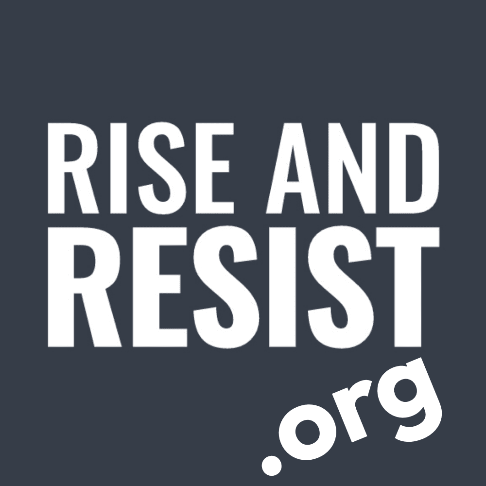 Logo for 'RISE AND RESIST.org' featuring white text on a black background