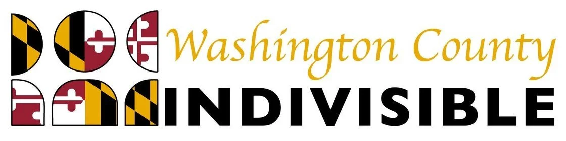Logo for 'Washington County INDIVISIBLE' with Maryland and Washington County flags incorporated.