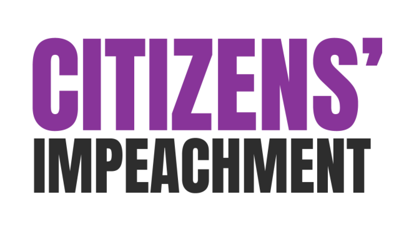 CITIZENS' IMPEACHMENT logo with its name in purple and black letters.