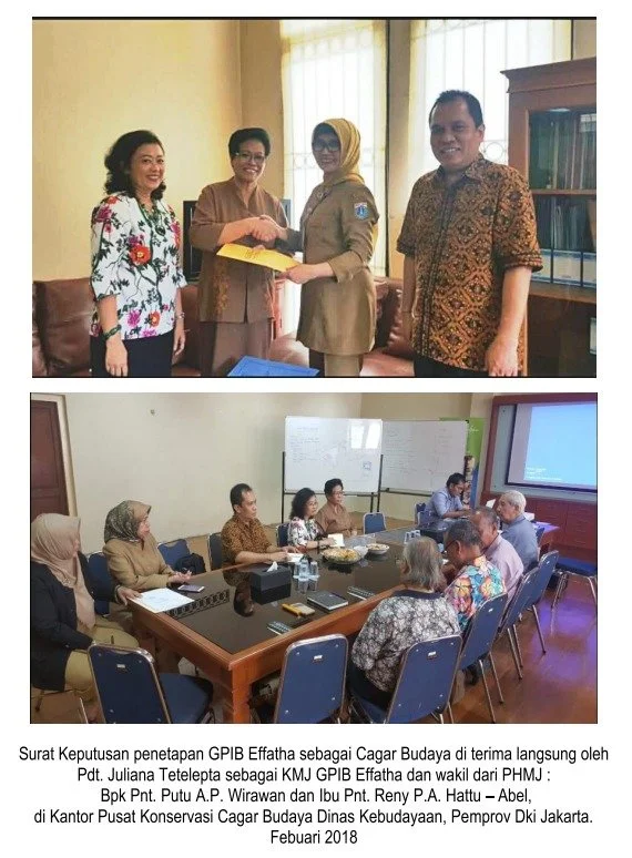 Foto-Serah Terima SK Cagar Budaya GPIB Effatha Jakarta di terima langsung oleh Pdt. Juliana Tetelepta sebagai KMJ GPIB Effatha di tahun 2016 dan wakil dari PHMJ