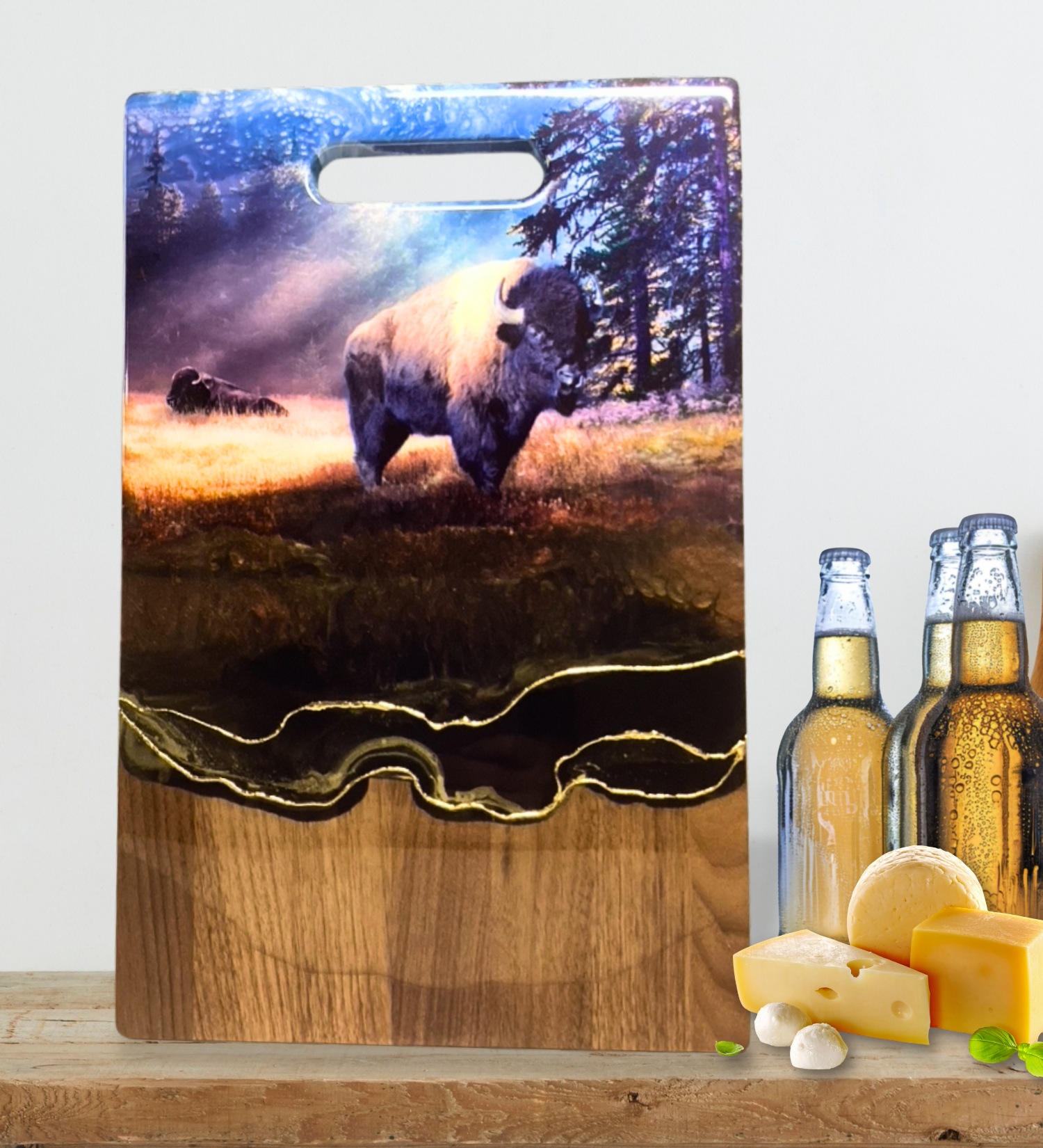 Prairie Bison Walnut Charcuterie Board | Resin Art Serving Board