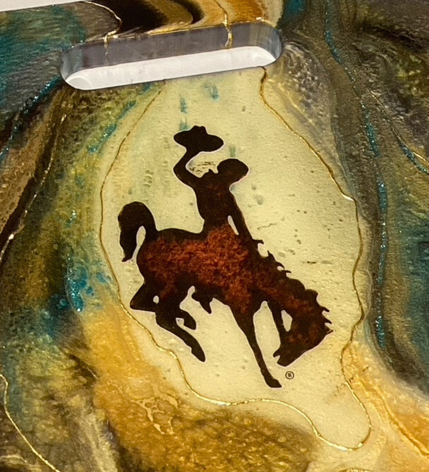 Handcrafted Wyoming cowboy charcuterie board featuring flowing resin art on walnut hardwood.