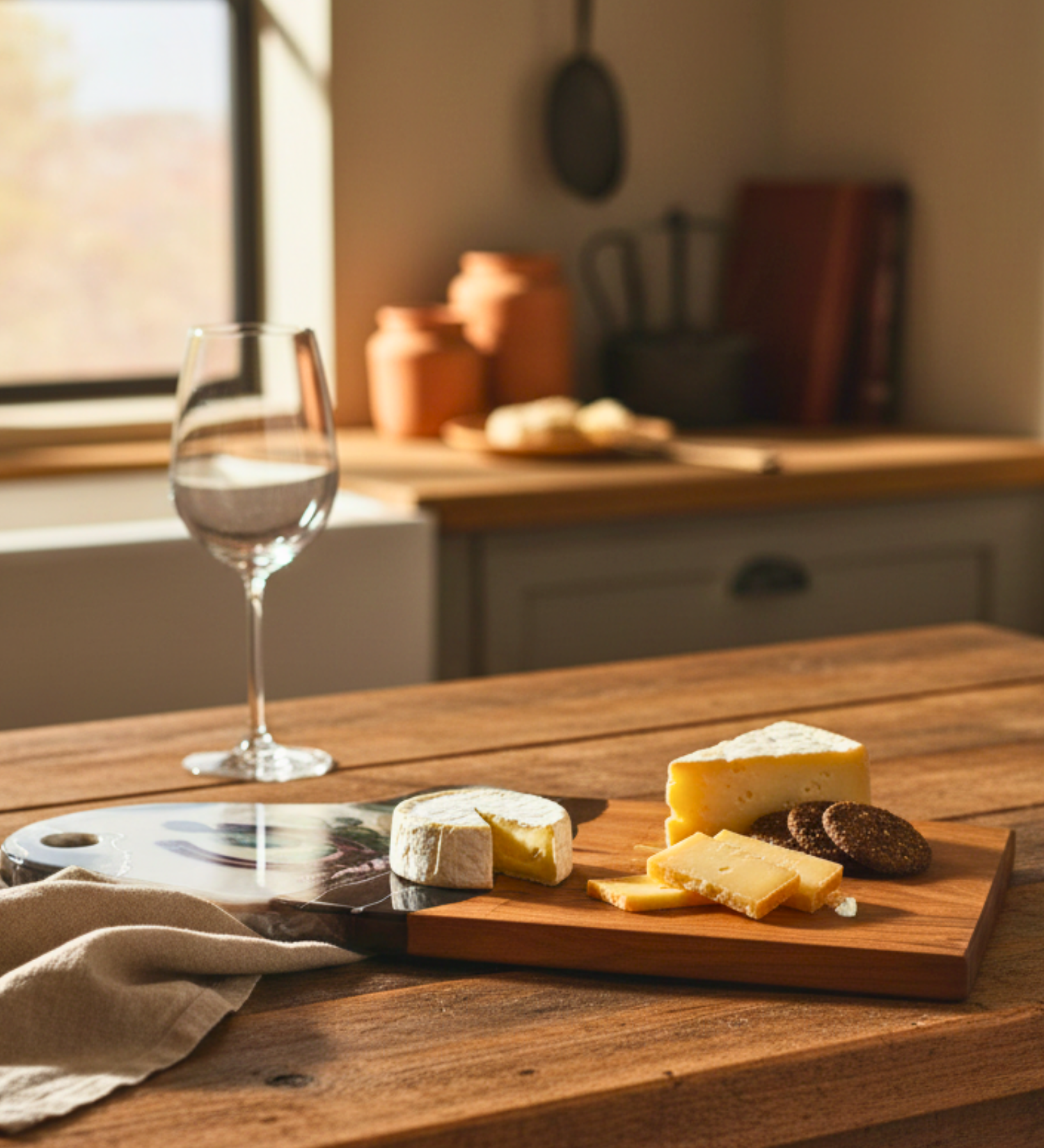 Handcrafted acacia charcuterie board featuring a rustic horseshoe standing upright with cactus behind it, accented with pure silver, Western décor style.