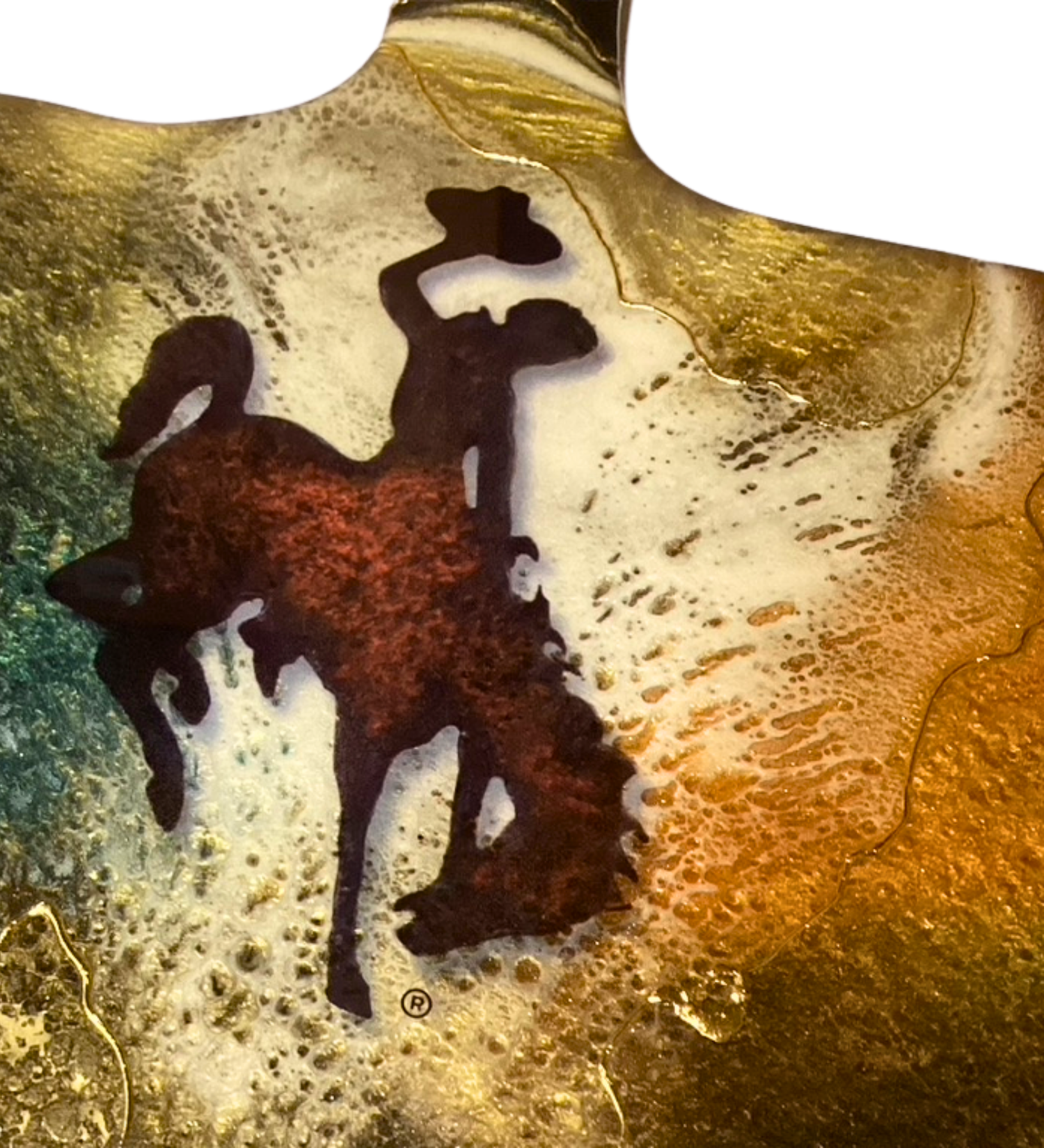 Handmade Wyoming cowboy charcuterie board with resin art and 24K gold accents on solid hardwood serving board