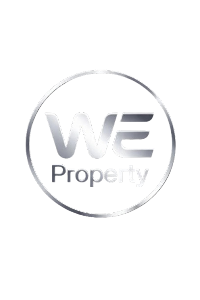 En logo för W3 Property med svart bakgrund och en cirkel runt, med texten 'W3 Property' i silver och svart.
