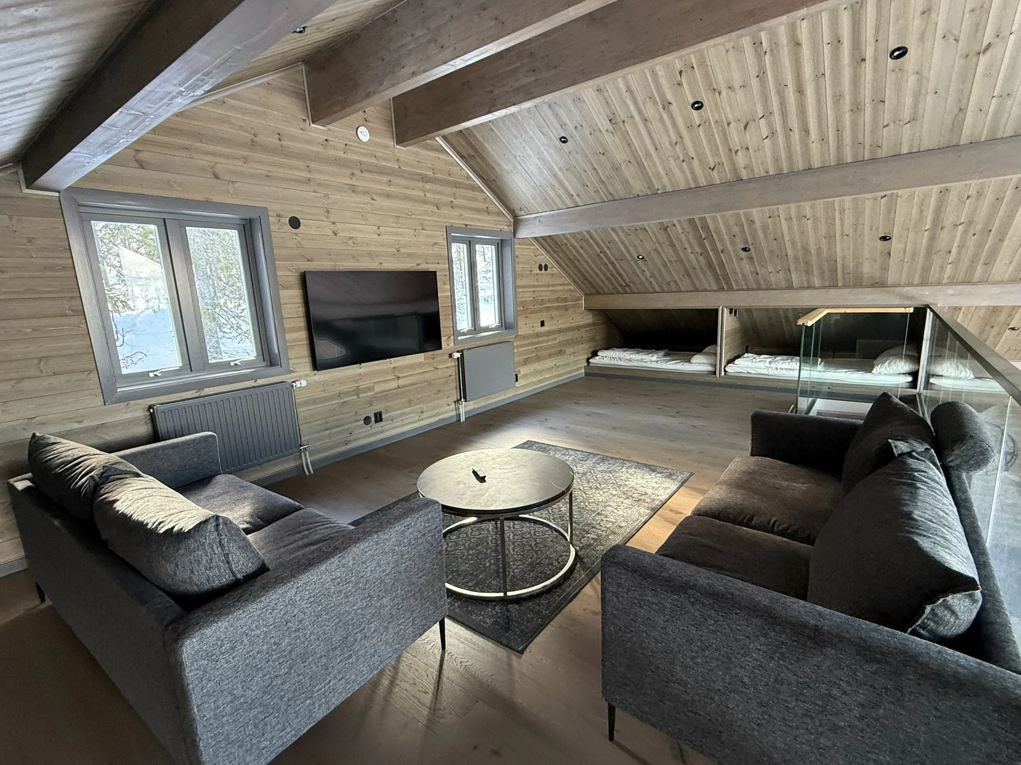Vardagsrum och sovplatser loft