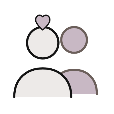 Simple icon of two people, one with a heart above their head, representing love or relationship.
