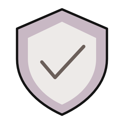 Shield icon with a checkmark in the center, representing security or protection.