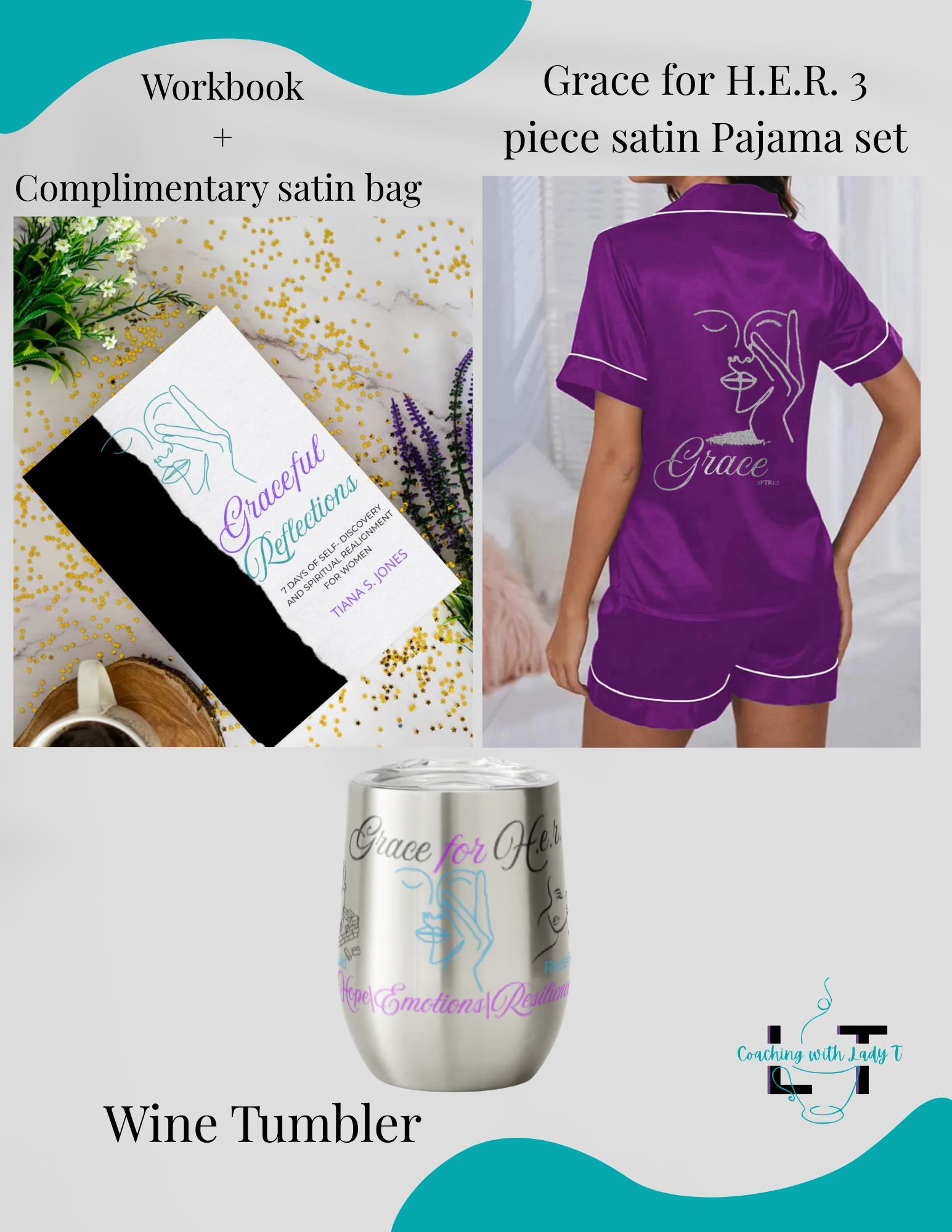 Grace for H.E.R. Bundle    Workbook + Wine Tumbler + 3 Piece Pajama Set             Grace doesn’t just forgive your past; it forms your future.