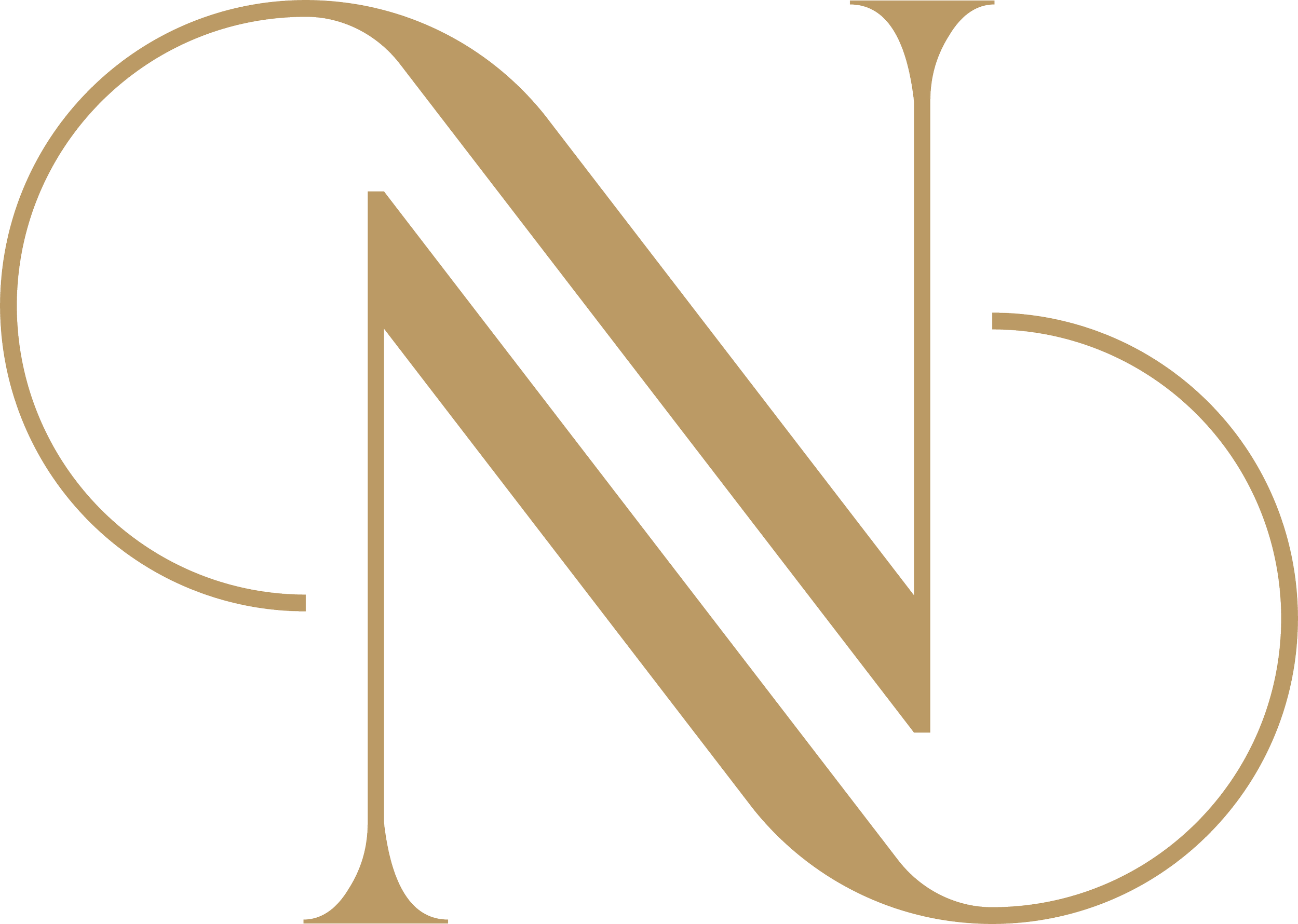 Stylized letter N in gold against a black background.