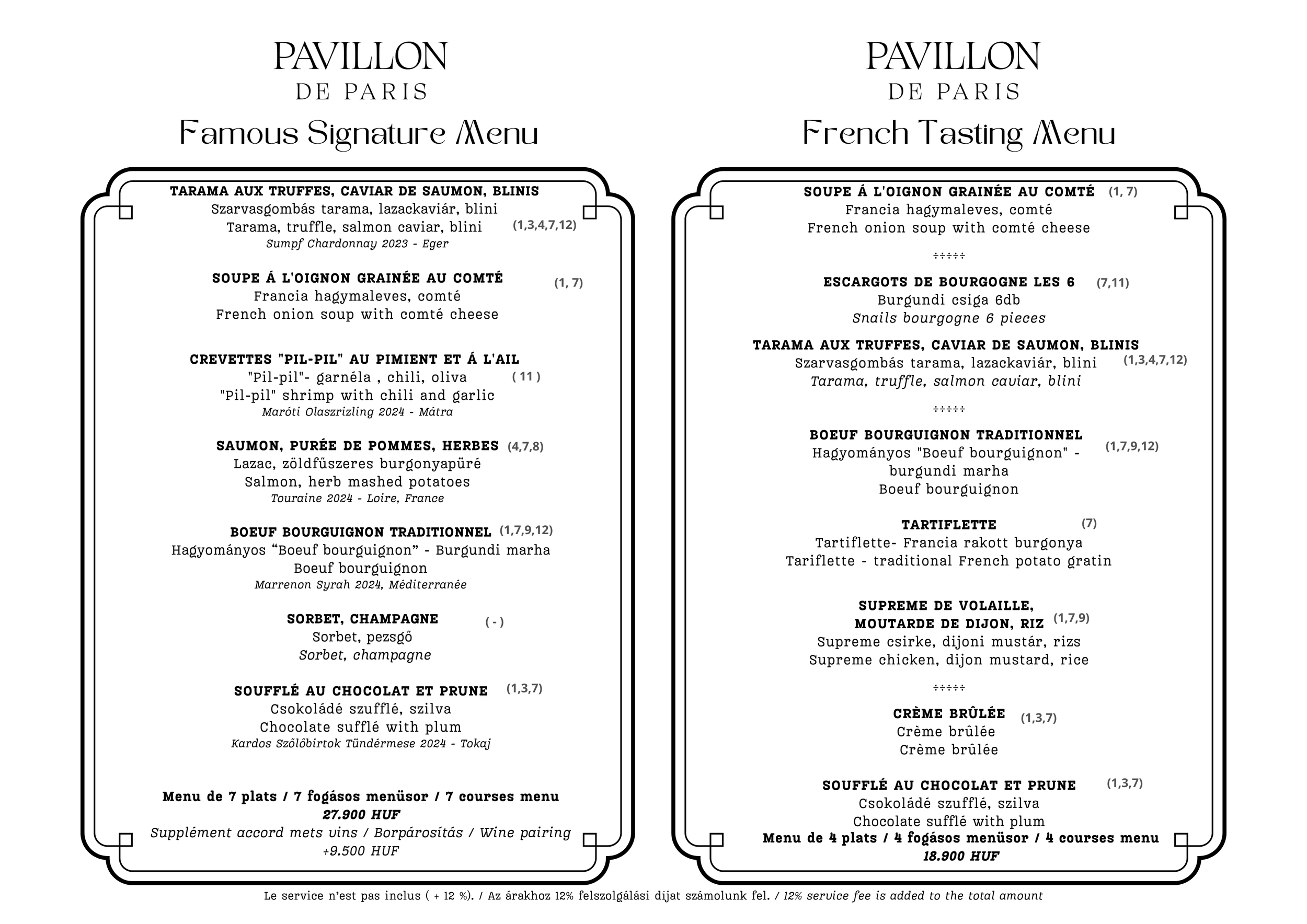 Pavillon de Paris étlap francia signature fogásokkal