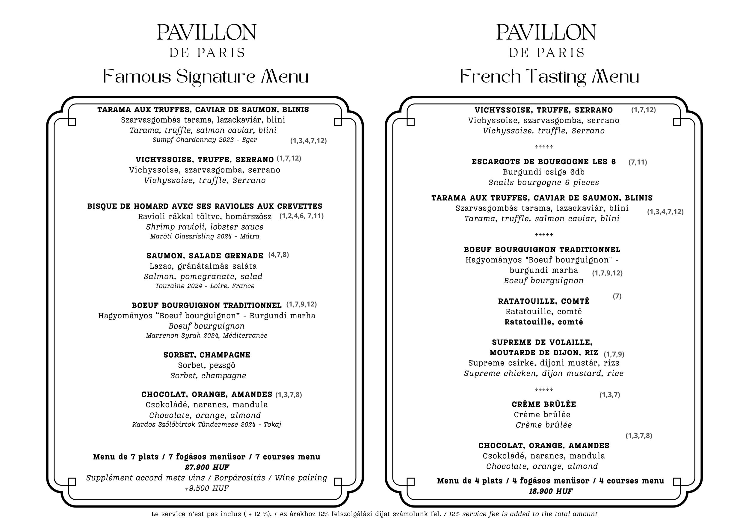 Pavillon de Paris étlap francia fogásokkal