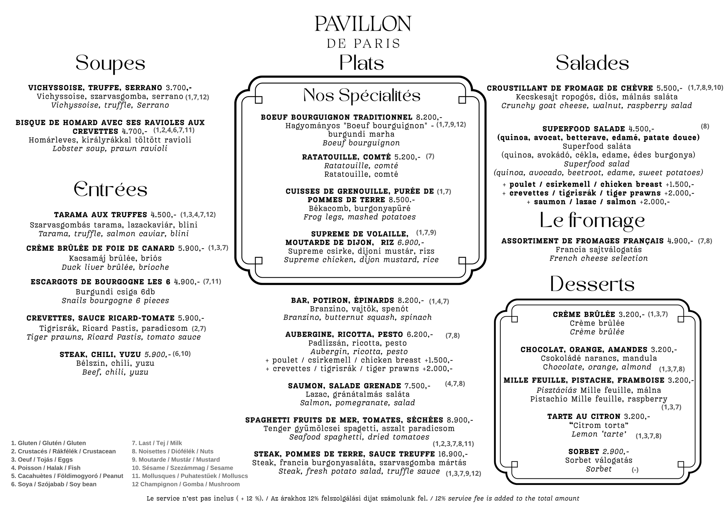 Pavillon de Paris étlap francia fogásokkal