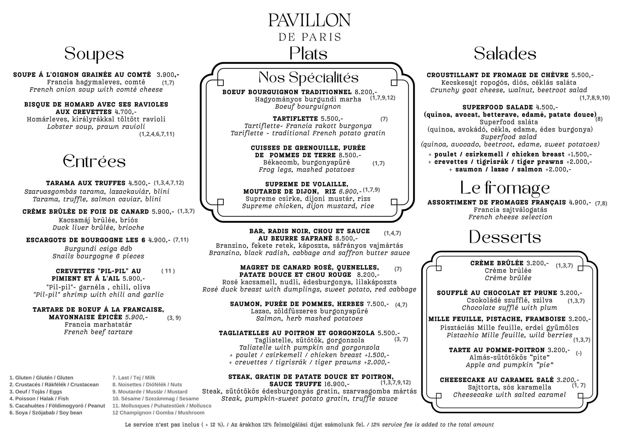 Pavillon de Paris étlap francia fogásokkal