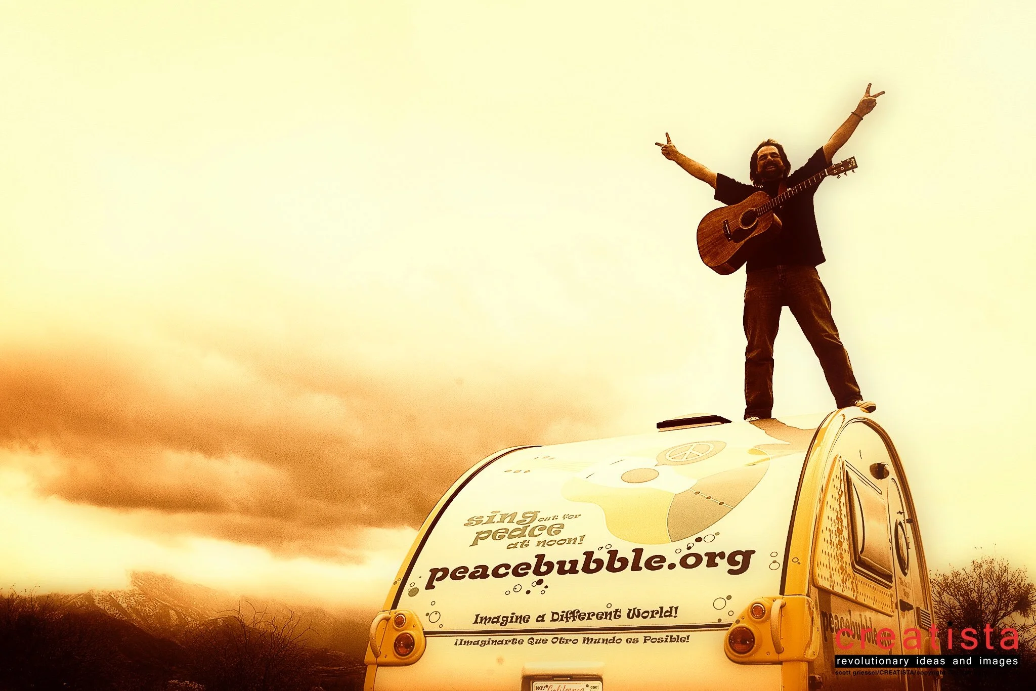 Sonoran Desert — Atop the Peace Bubble, where music, mischief, and a message of peace meet the horizon.