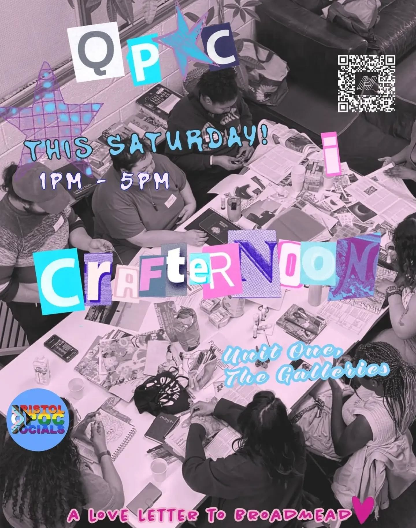 🎨 QPOC Crafternoon - Saturday 18th April 2026 1pm to 5pm - The Galleries 🎨

We have a lovely extra social for you all as part of the &ldquo;A Love Letter To Broadmead&rdquo; project with @compasspresents !🩷

Are you a Queer Person of Colour lookin
