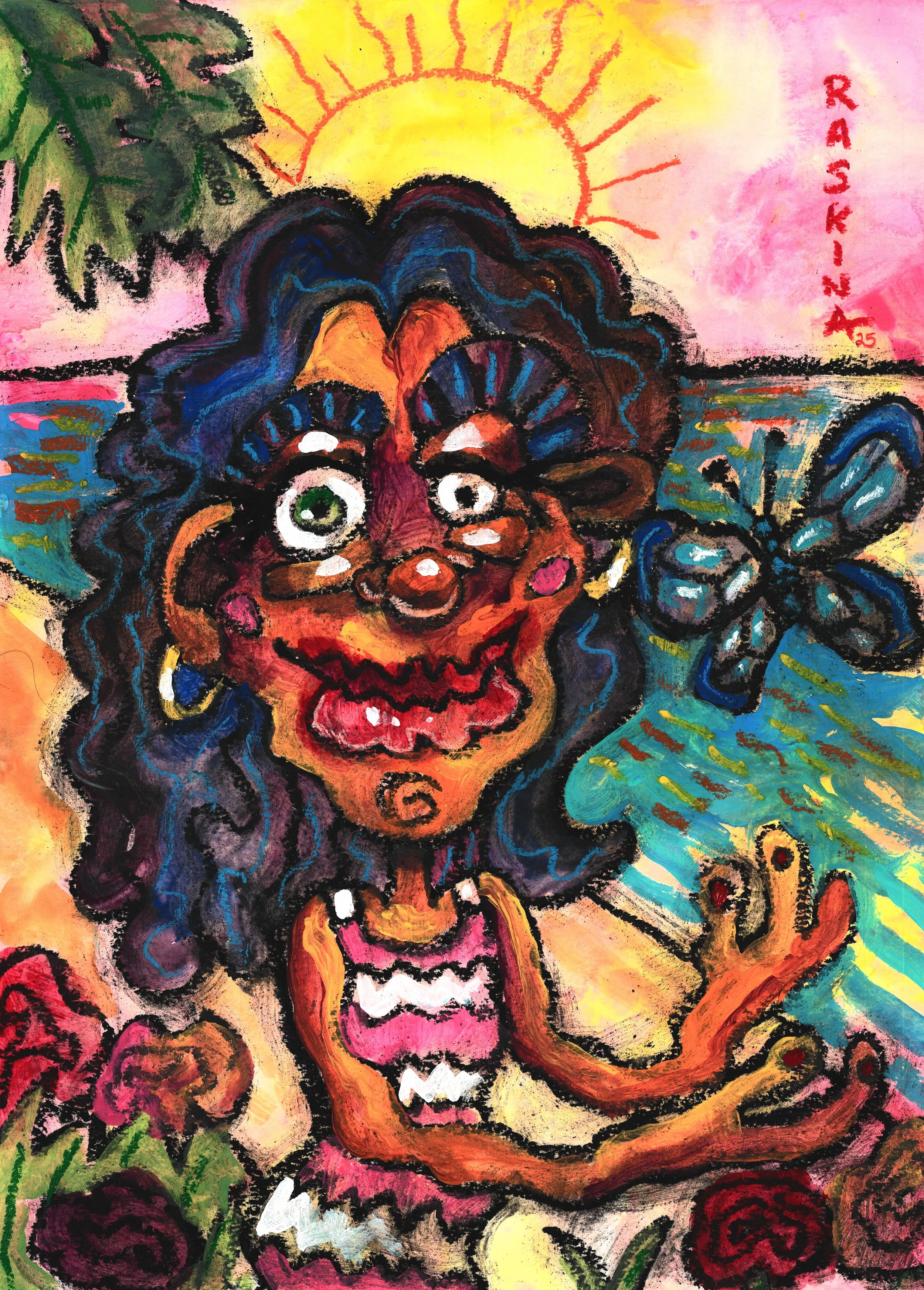 Maya's Paradise. Acrylic & Oil Pastel on Watercolor Paper. 14 x 11". SOLD