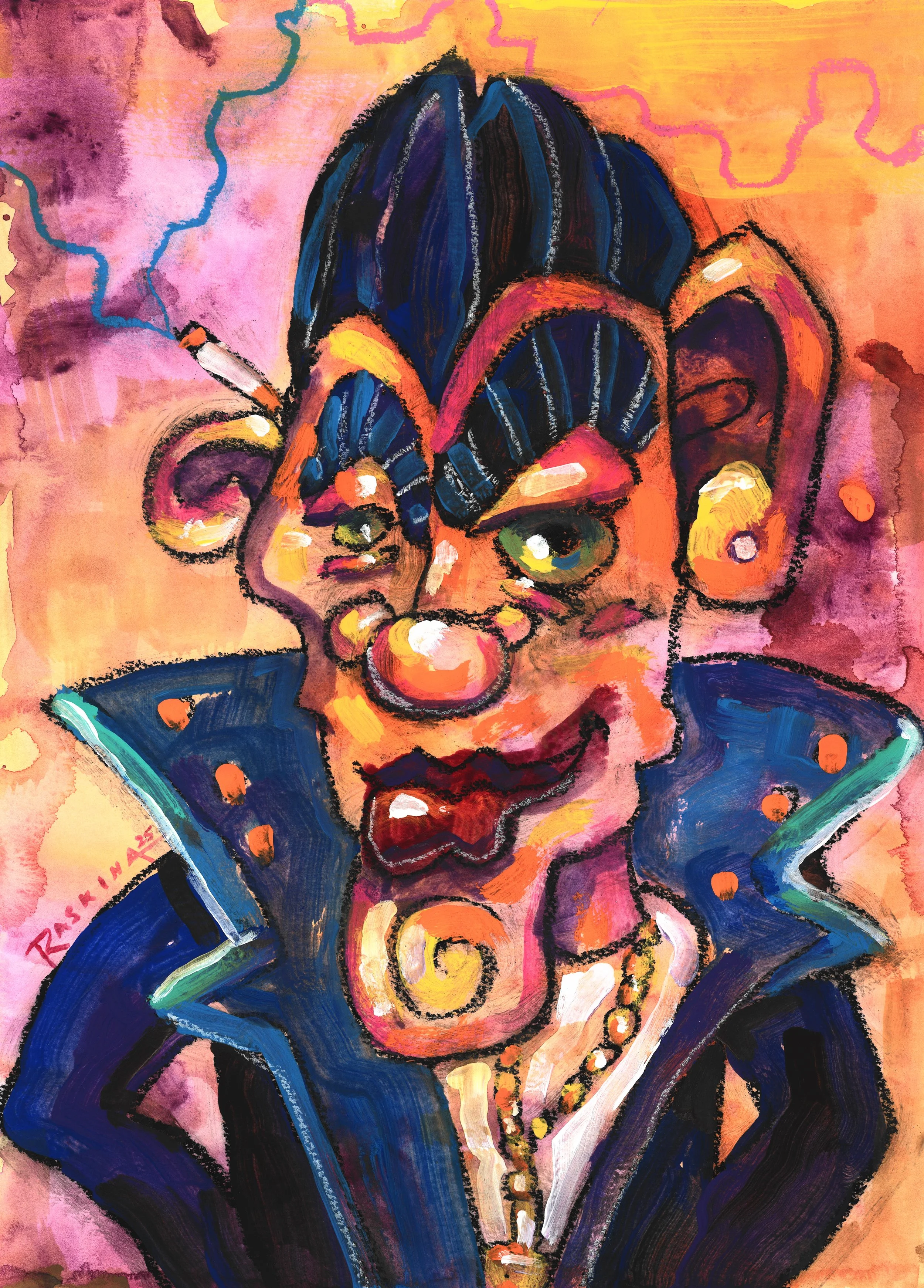 Phony-Baloney. Acrylic & Oil Pastel on Watercolor Paper. 14 x 11". Available