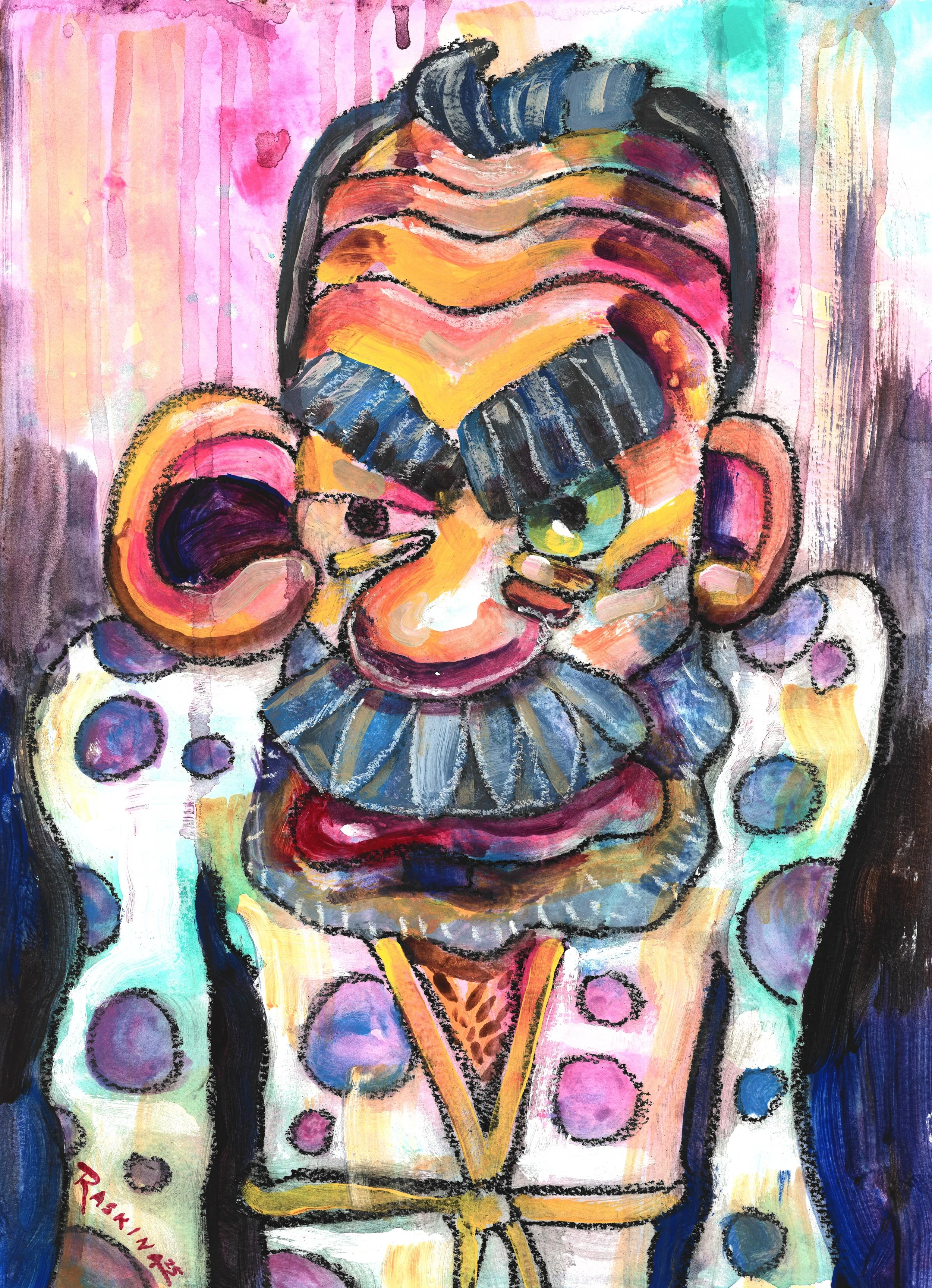 Grumpy Neighbor. Acrylic & Oil Pastel on Watercolor Paper. 14 x 11". Available
