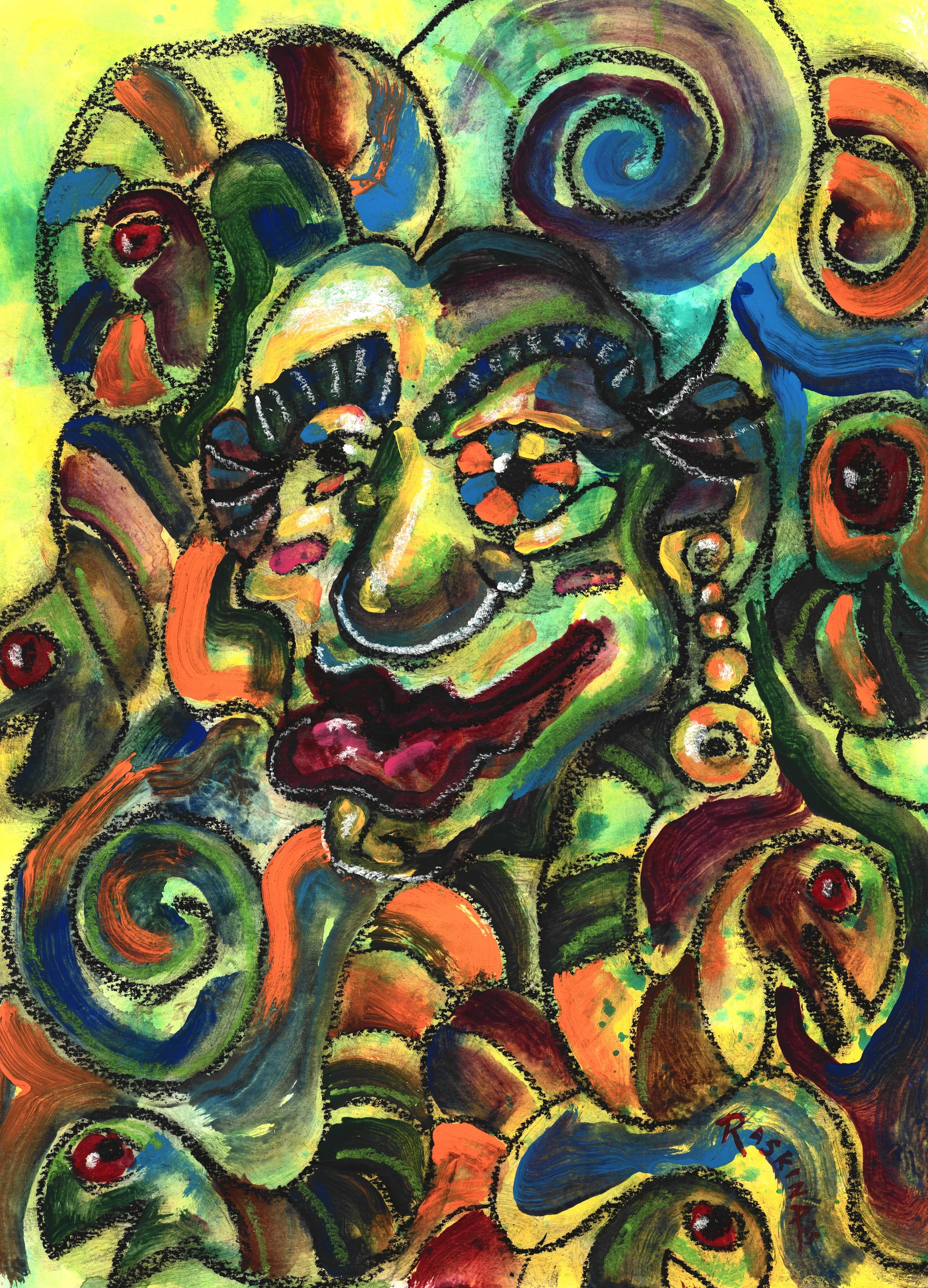 Whoseza Medusa?! Acrylic & Oil Pastel on Watercolor Paper. 14 x 11". Available