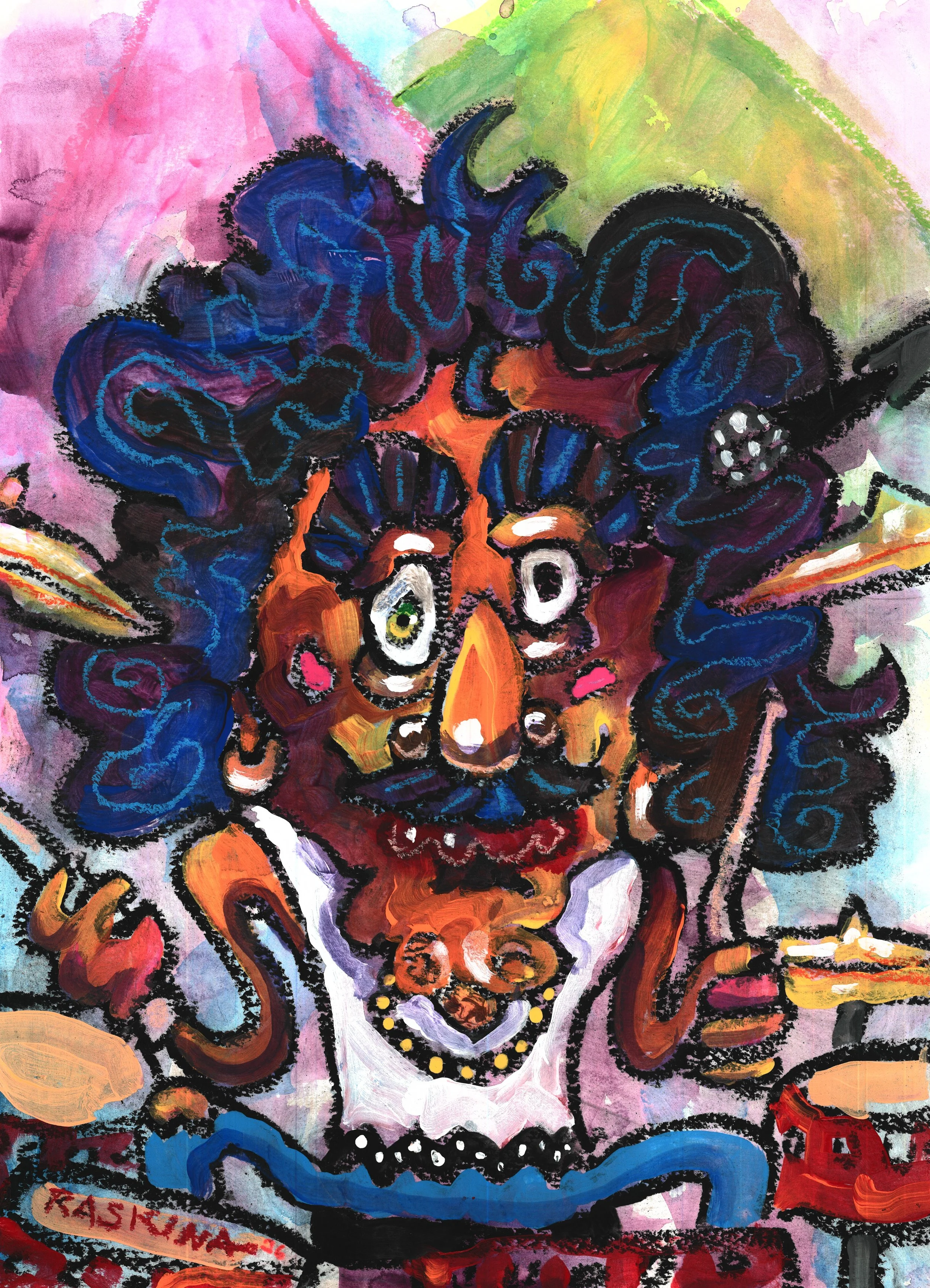 4 to the Floor. Acrylic & Oil Pastel on Watercolor Paper. 14 x 11". Available