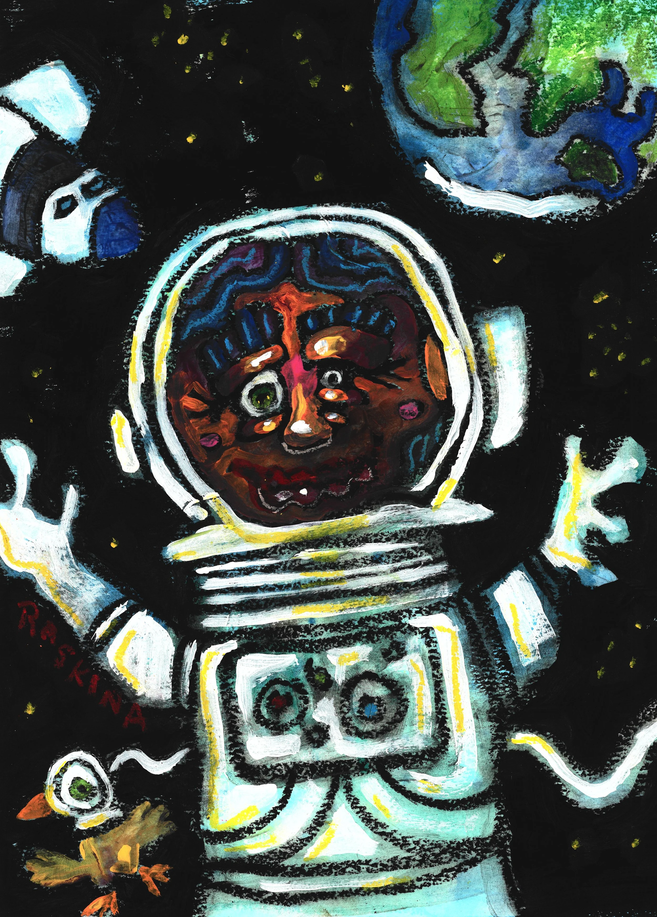 Anybody out There? Acrylic & Oil Pastel on Watercolor Paper. 14 x 11". SOLD