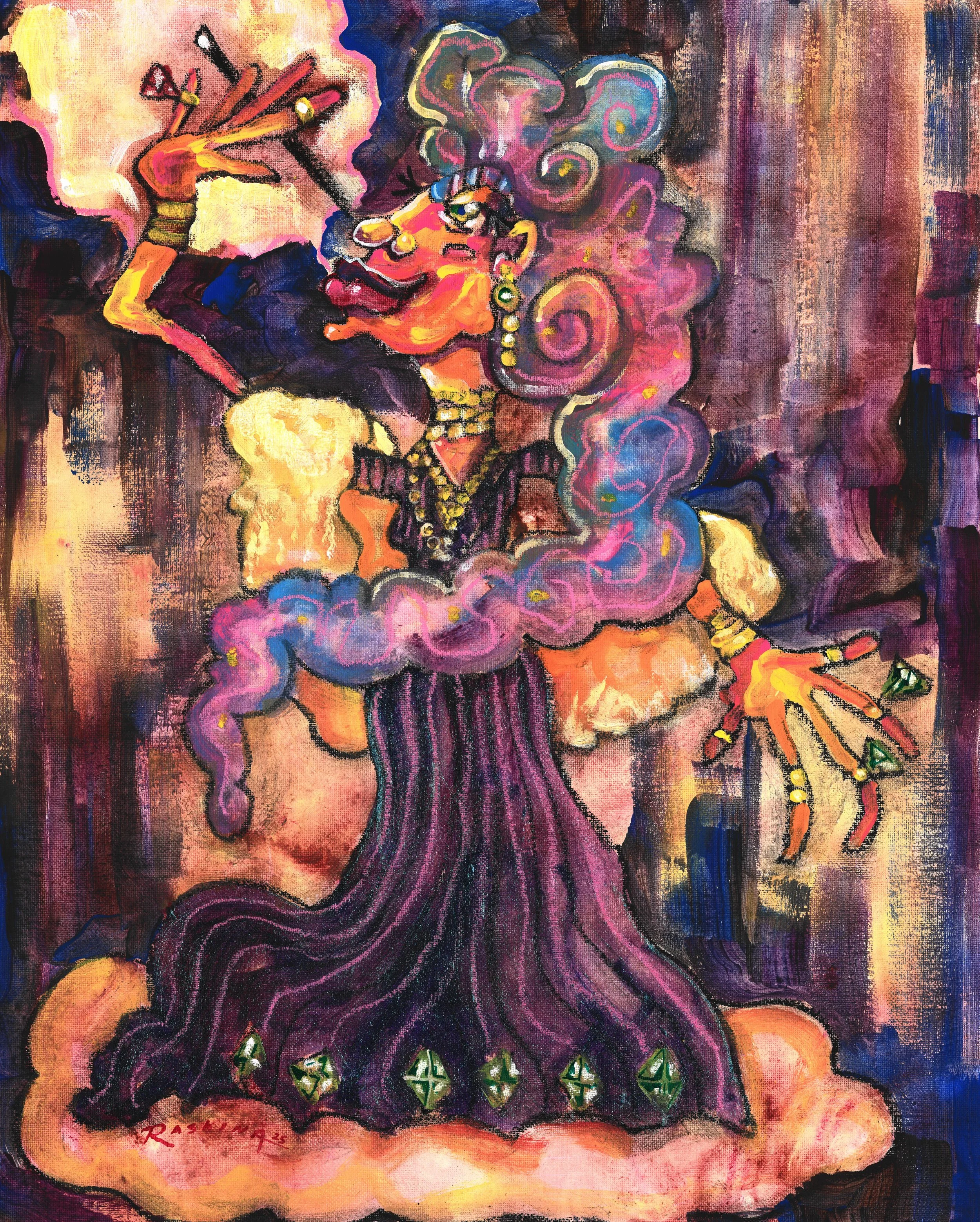 Opulence. Acrylic & Oil Pastel on Canvas Board. 20 x 16". Available through Moonlight Art Collective.