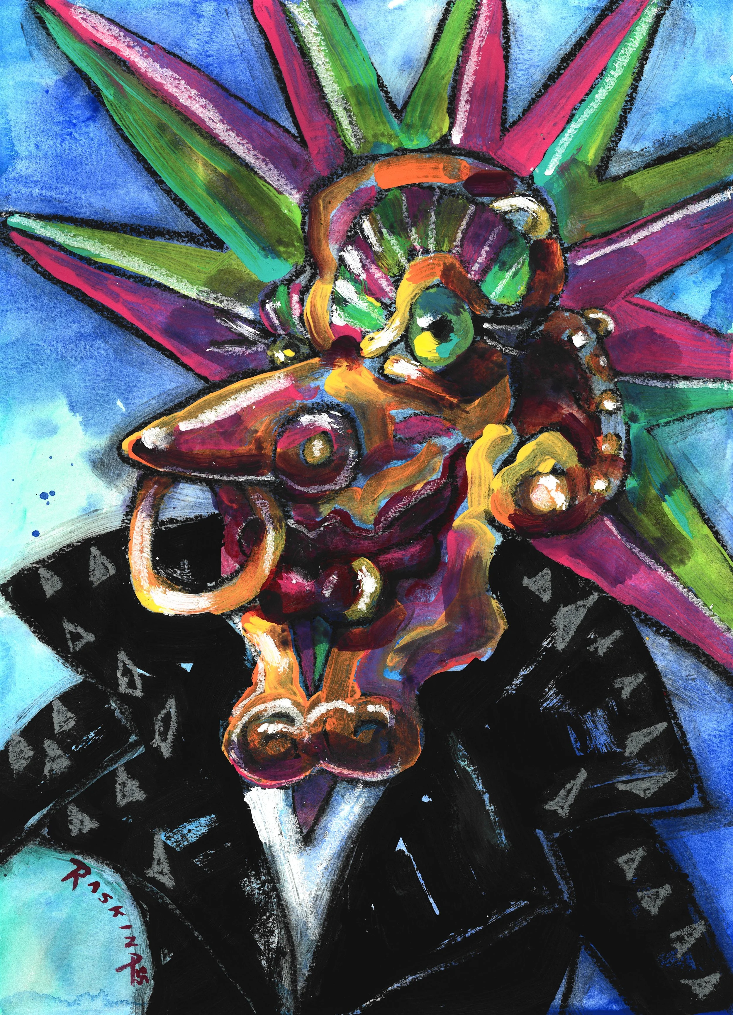 Enthusiastic Punk. Acrylic & Oil Pastel on Watercolor Paper. 14 x 11". Available