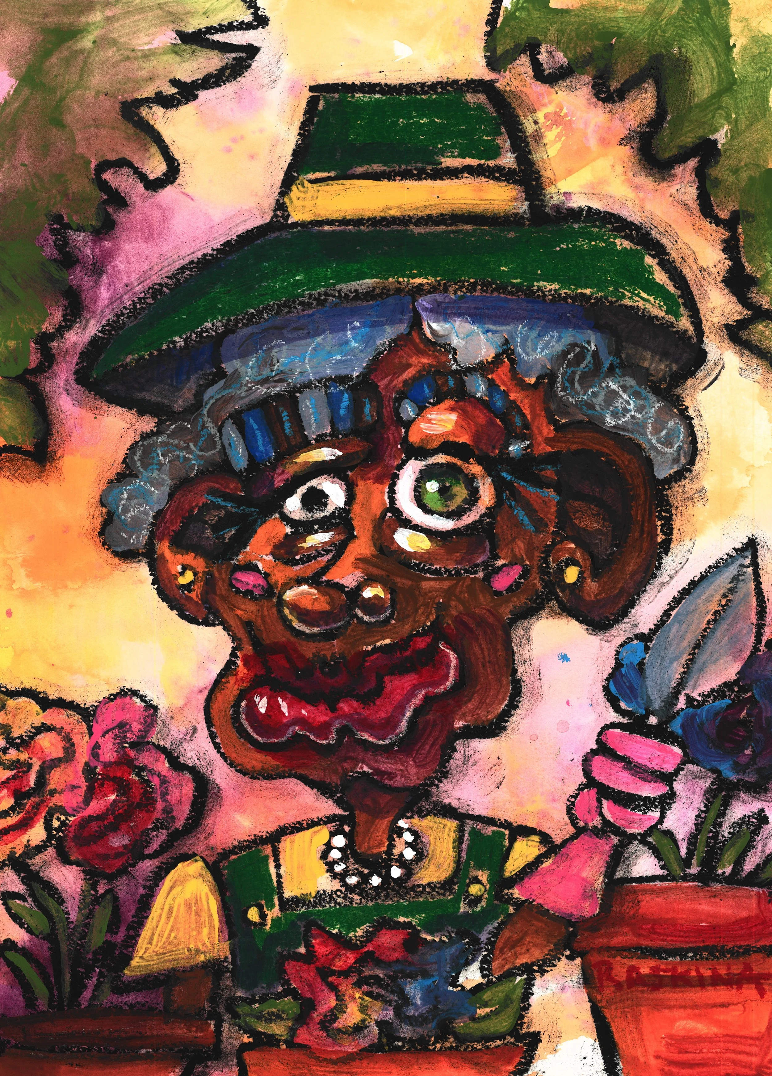 Green Thumb. Acrylic & Oil Pastel on Watercolor Paper. 14 x 11". Available