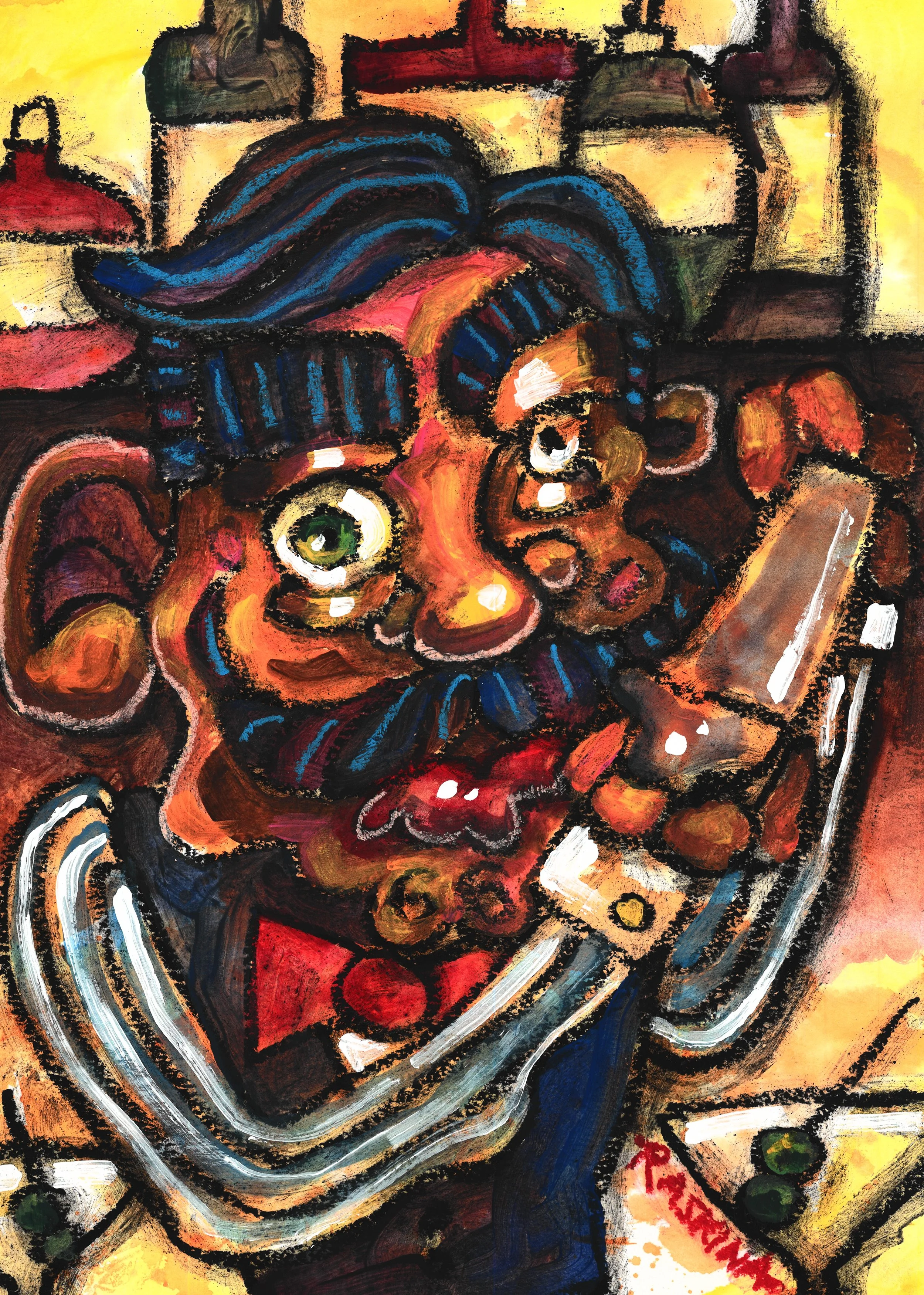 Shaken, Not Stirred. Acrylic & Oil Pastel on Watercolor Paper. 14 x 11". Available