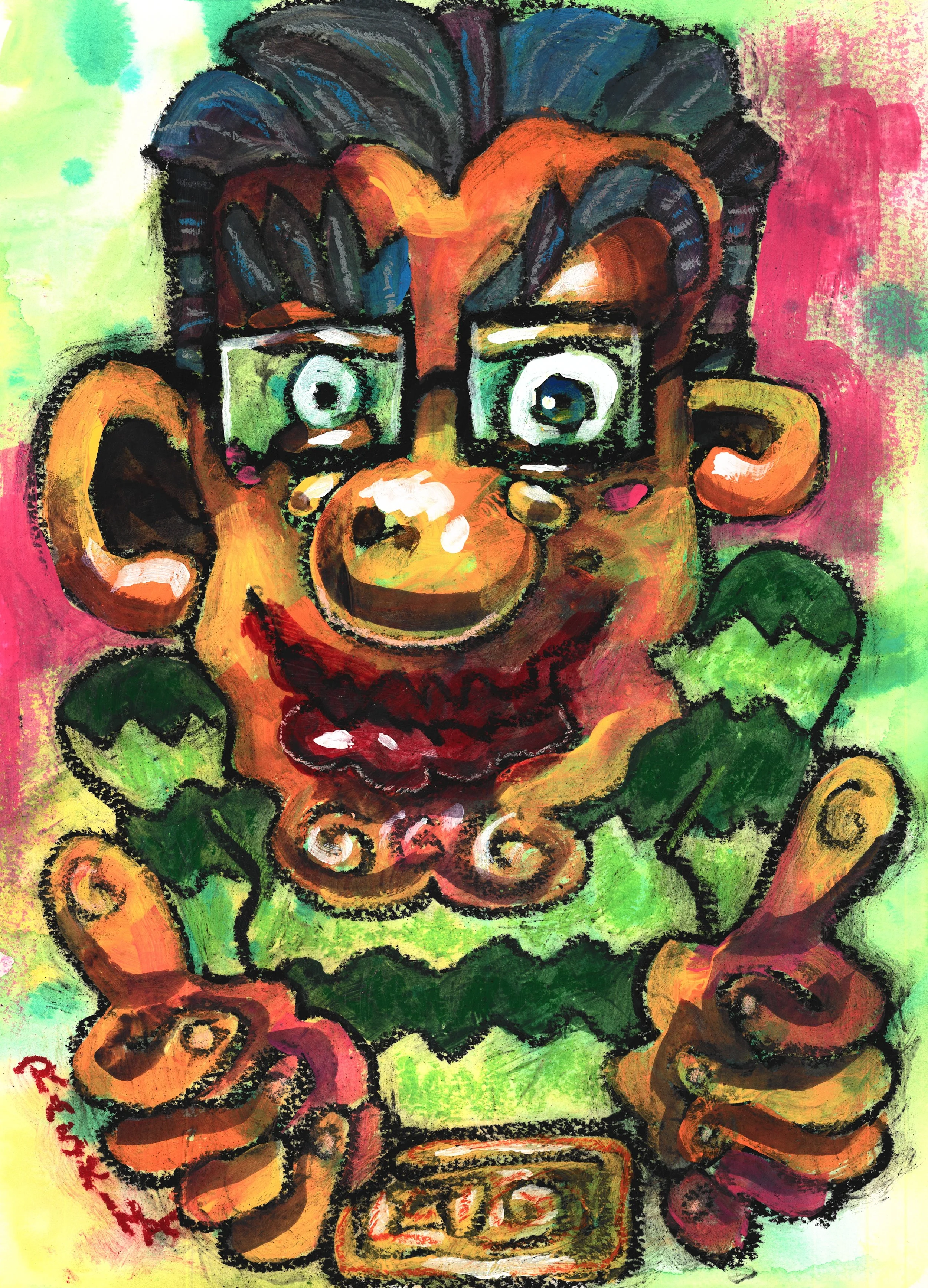 Cool Guy. Acrylic & Oil Pastel on Watercolor Paper. 14 x 11". Available