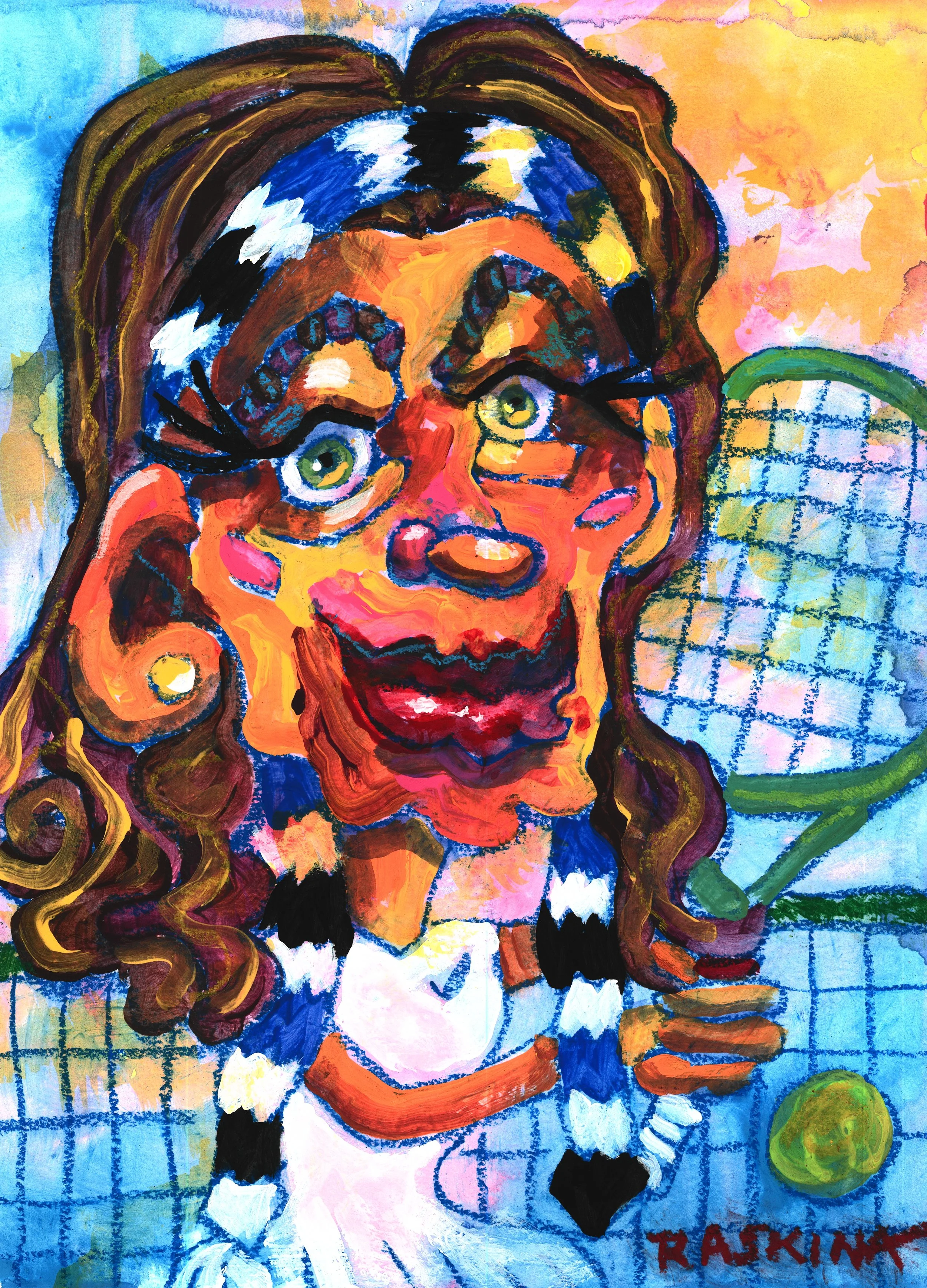 Heading to Wimbledon. Acrylic & Oil Pastel on Watercolor Paper. 14 x 11". SOLD