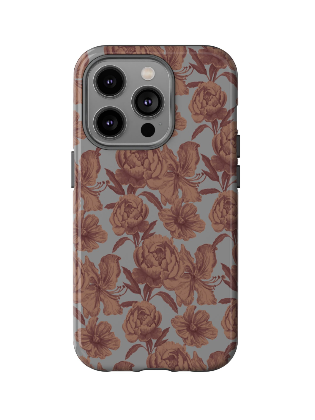 Floral Handyhülle Terracotta/Rauchblau