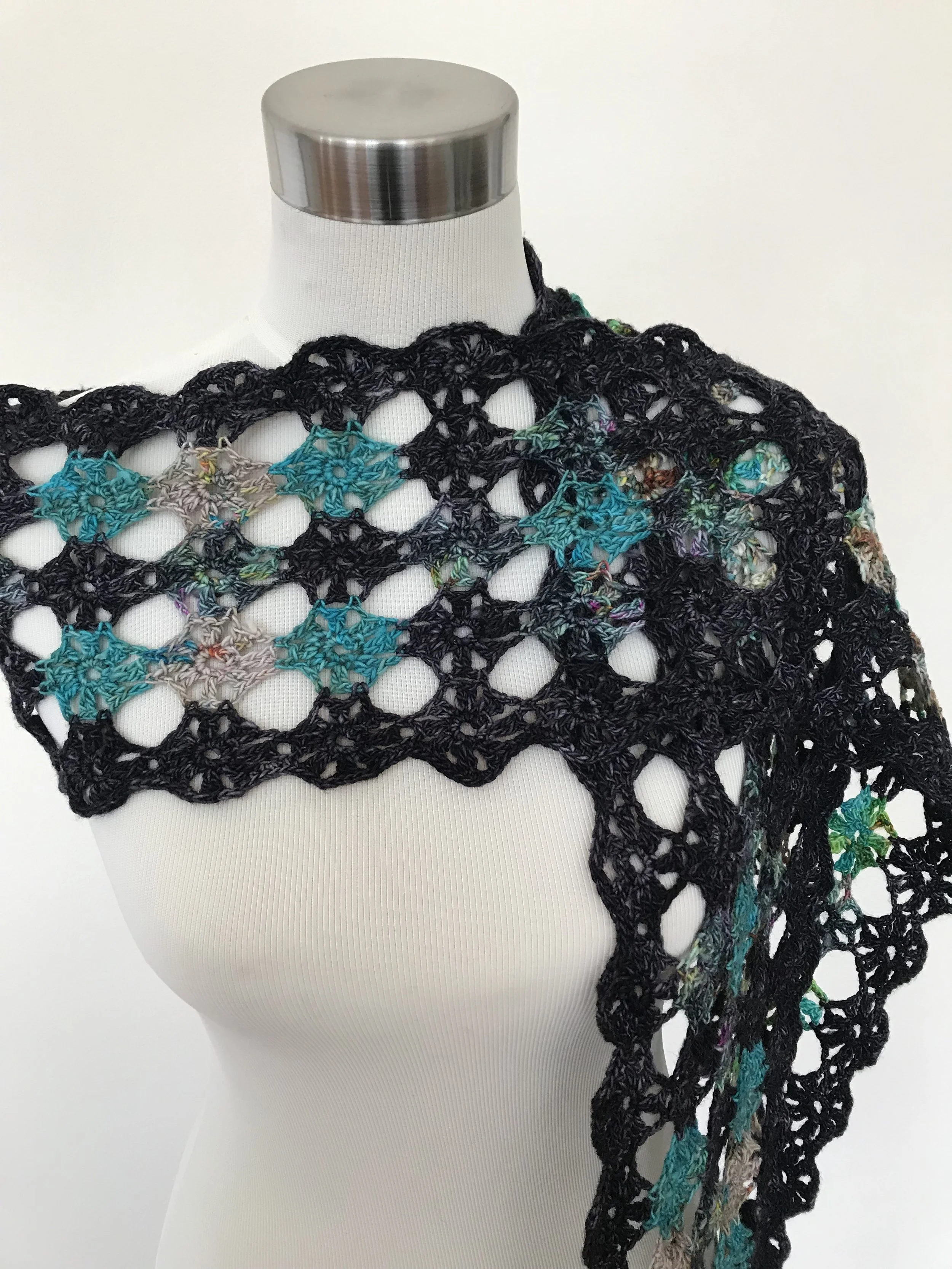 Black and Turquoise Circles of Flowers Scarf