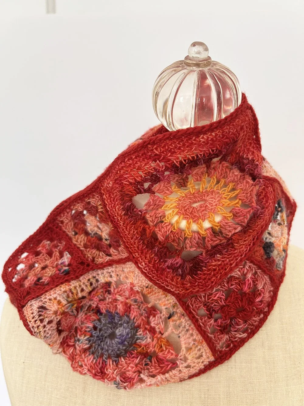 Red Lace Multi-Granny Square Cowl