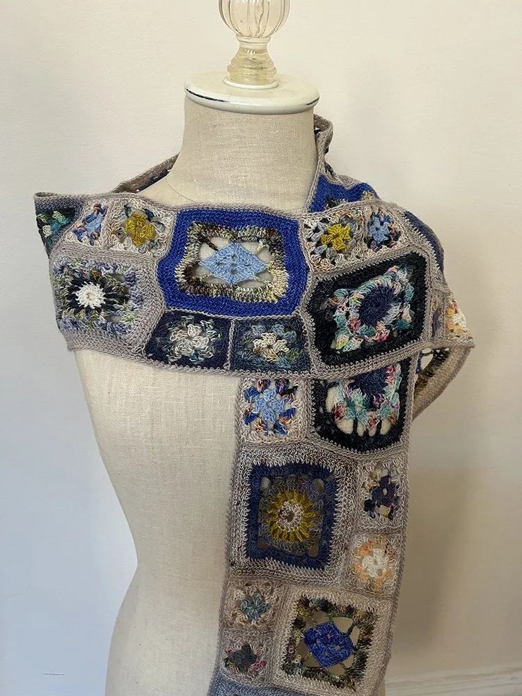 Blue Lace Multi-Granny Square Scarf