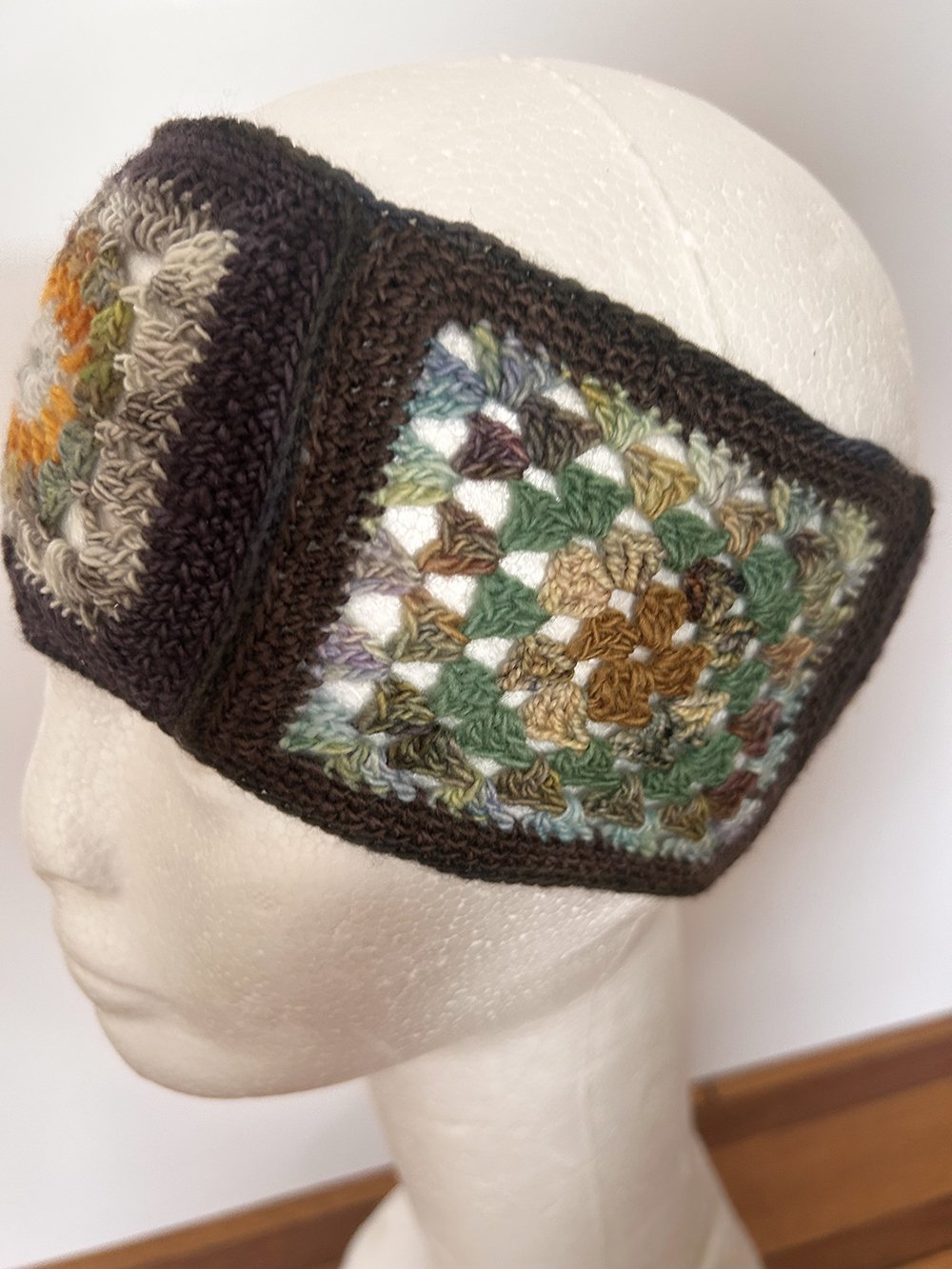 Brown Lace Multi-Granny Square Headband