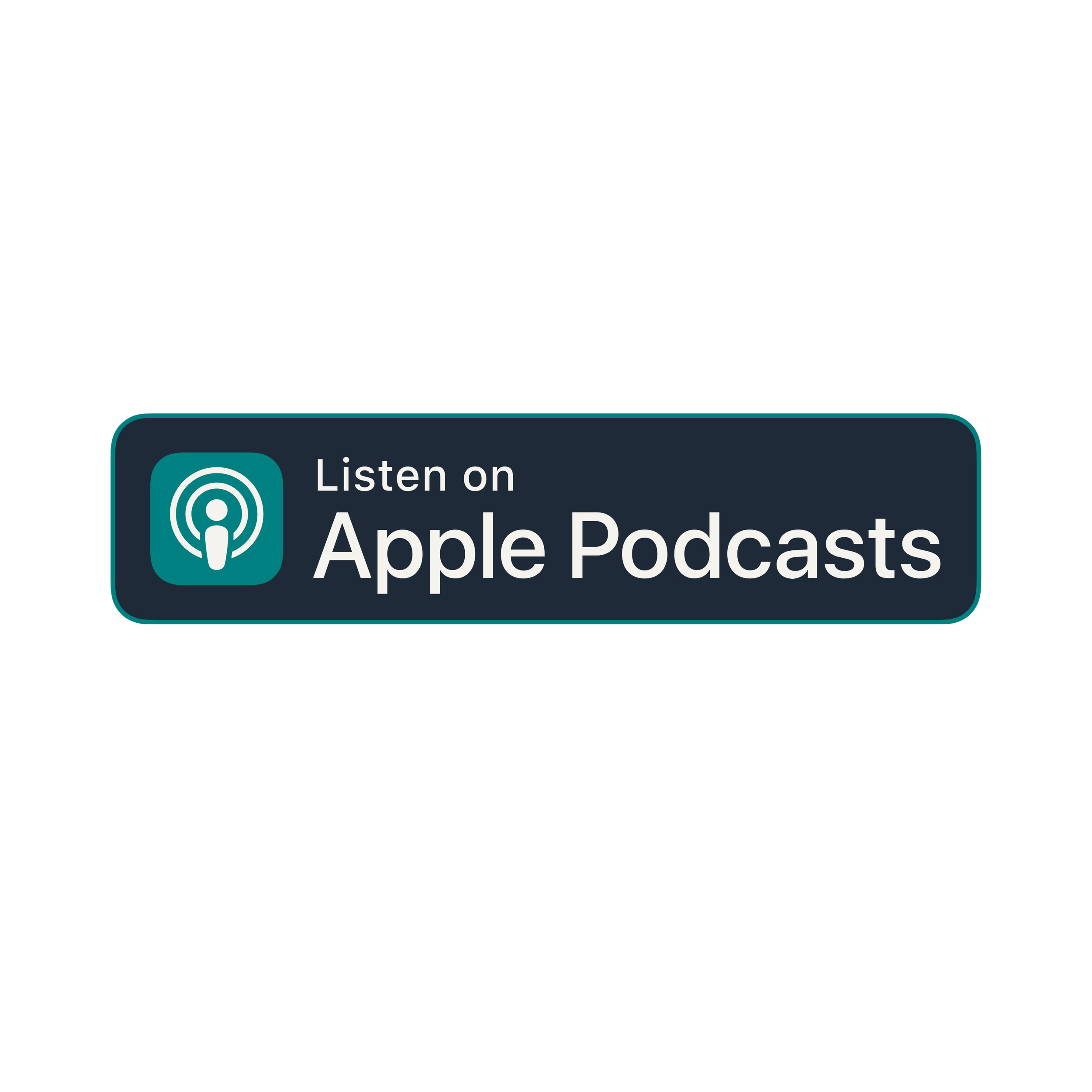 Button with Apple Podcasts logo and text to listen on Apple Podcasts