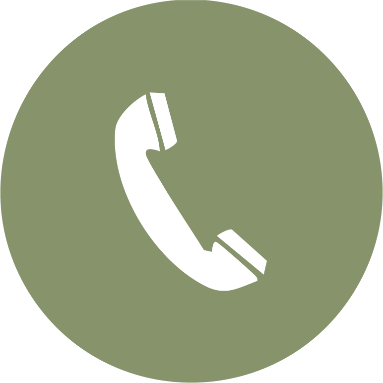 Icon of a black telephone handset on a green circular background.