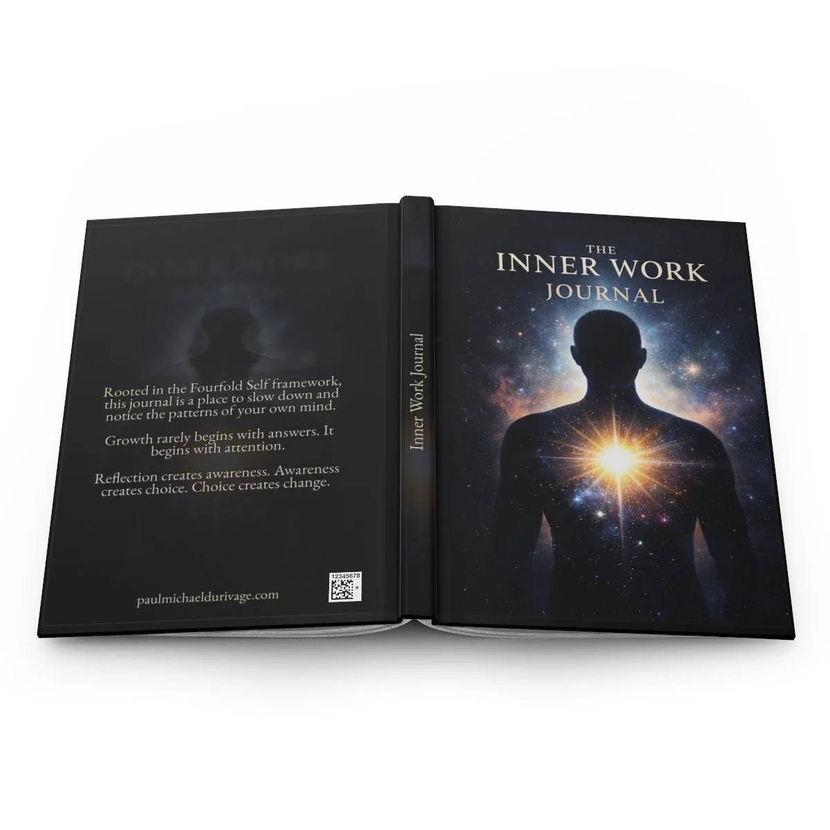 Inner Work lined journal full outer cover, showing the front artwork, spine, back text, and production barcode.