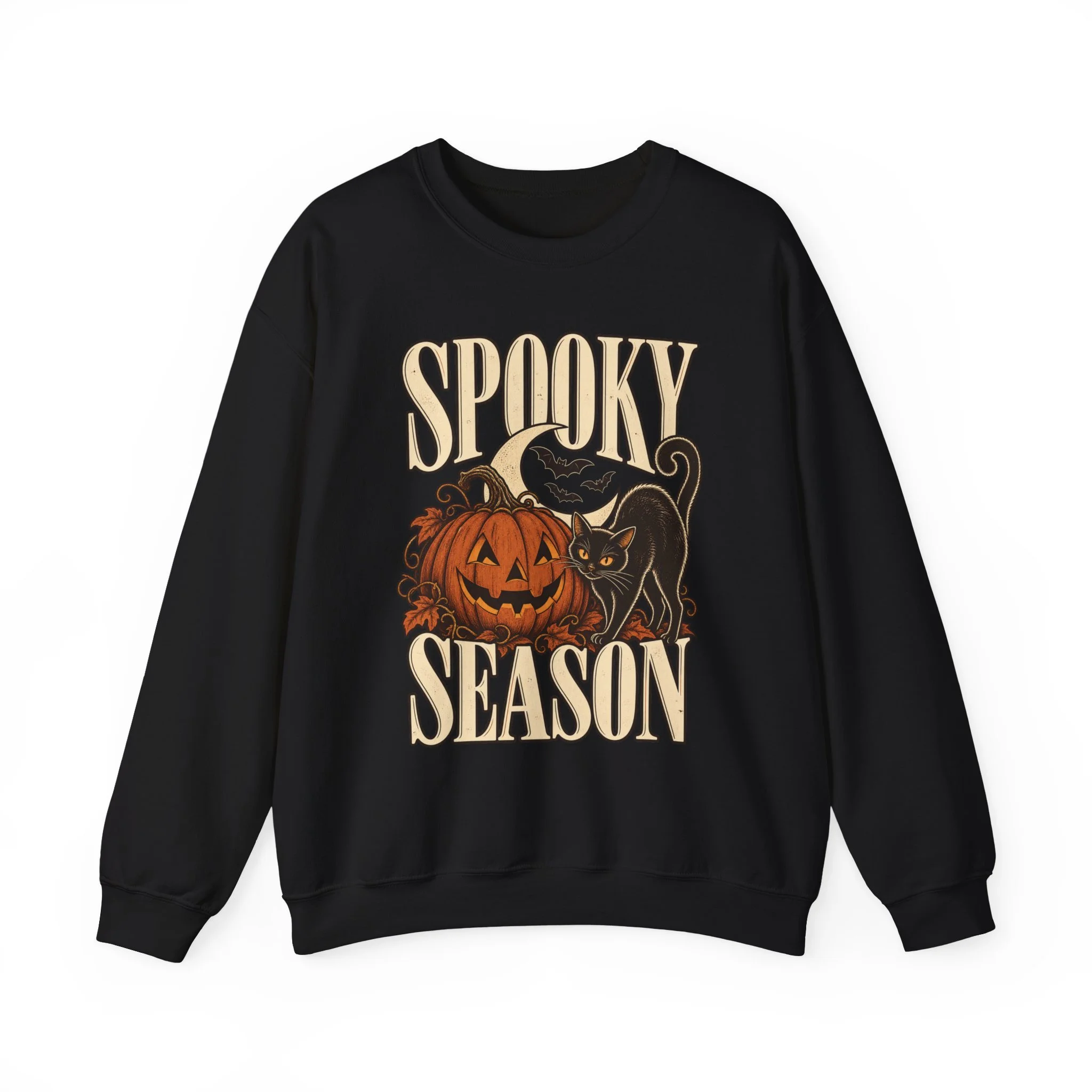 Black Gildan 18000 Spooky Season sweatshirt, complete front artwork