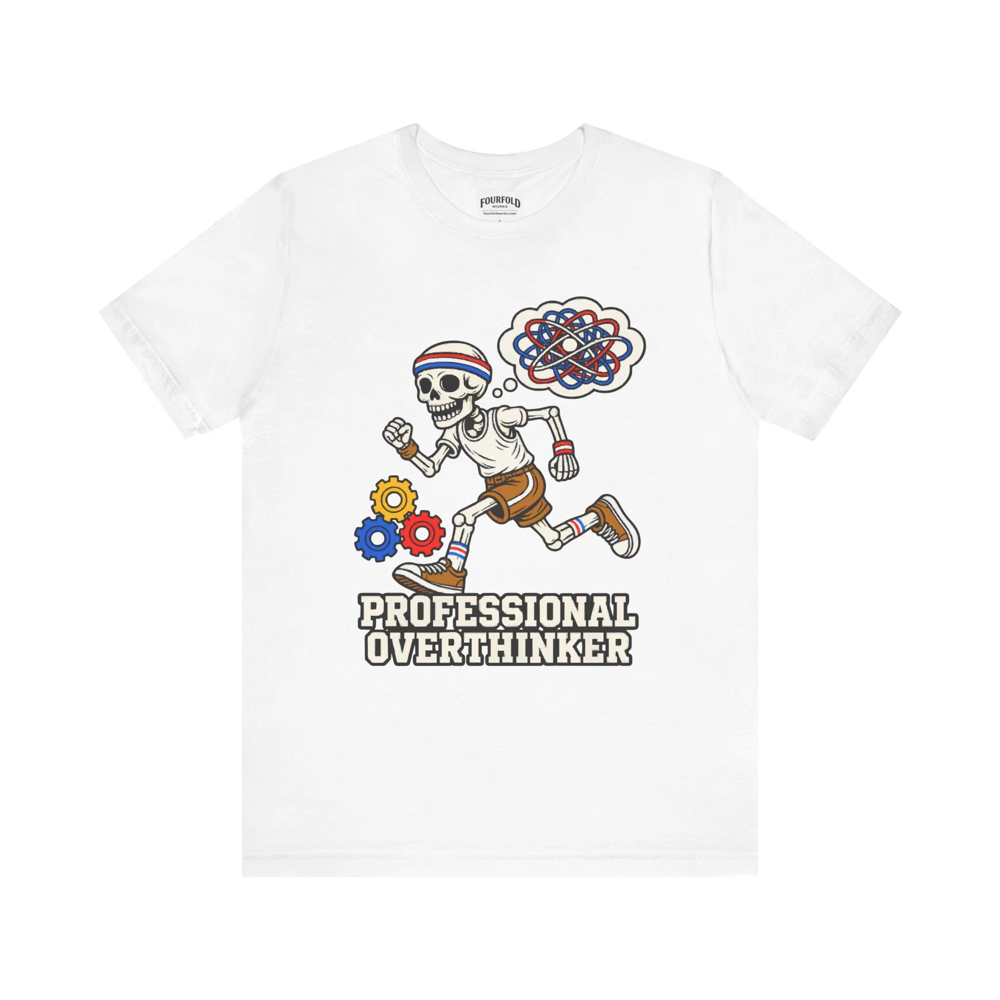 White Professional Overthinker T-shirt, full front view of the complete graphic and lettering.